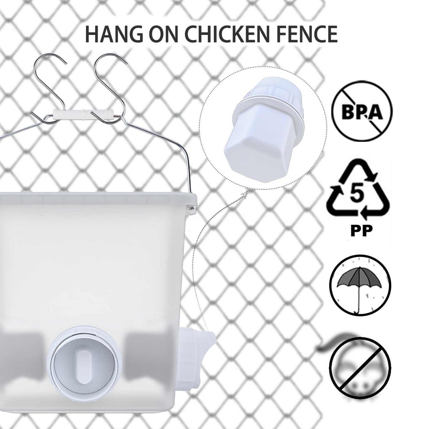 Automatic Chicken Feeder and Waterer Set Chicken Feed Bucket with 3 Feeders Ports Poultry Waterer Water Cups
