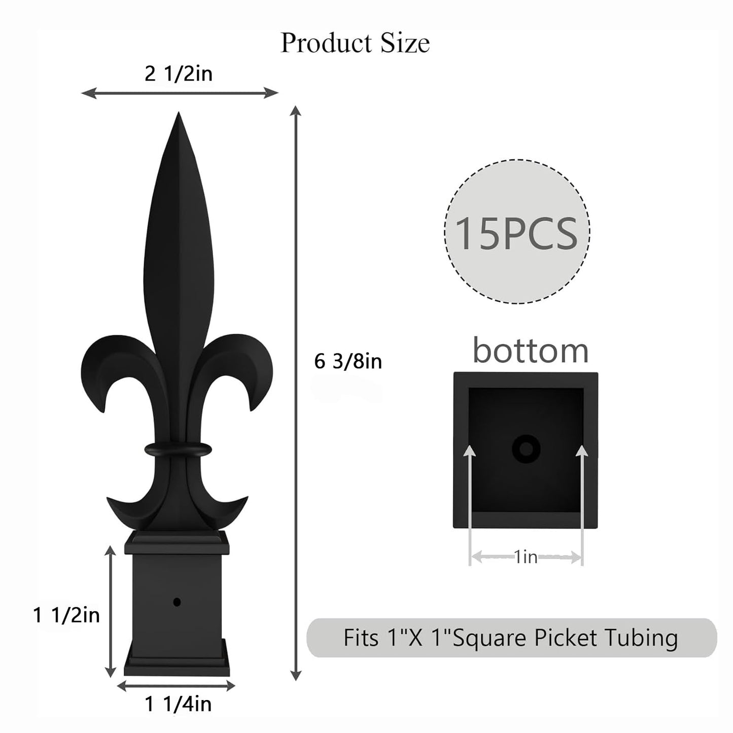 ZXNhome 15Pcs French Black Aluminium Alloy Trident Spear Fence Finials for Yard Garden Lawn Iron Picket Fence Spire Decoration