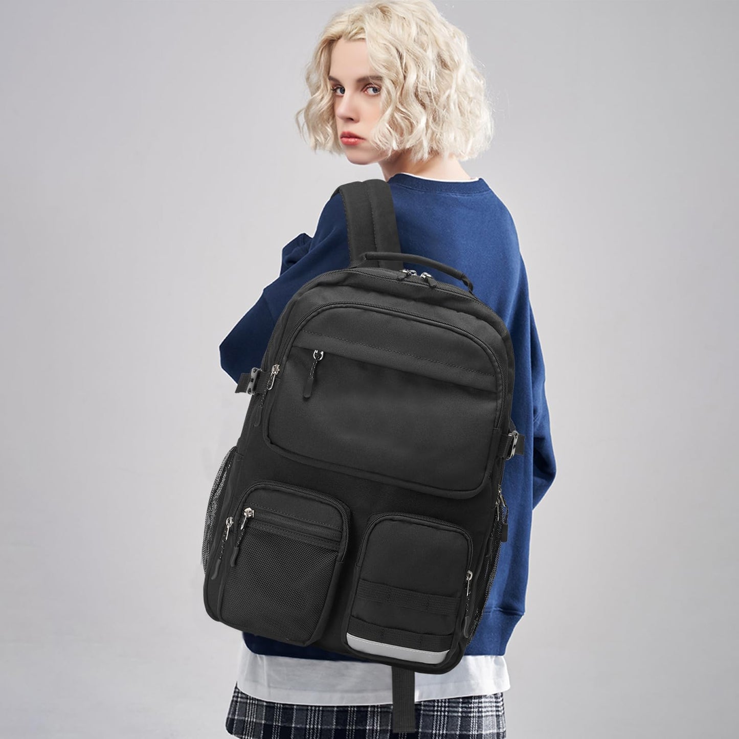 Lohol Water Resistant Backpack with Multifunctional Pockets for Teens, Durable Bookbag fits 15.6 inch Laptop, Black, 17.3 x 12.4 x 6.7 inches