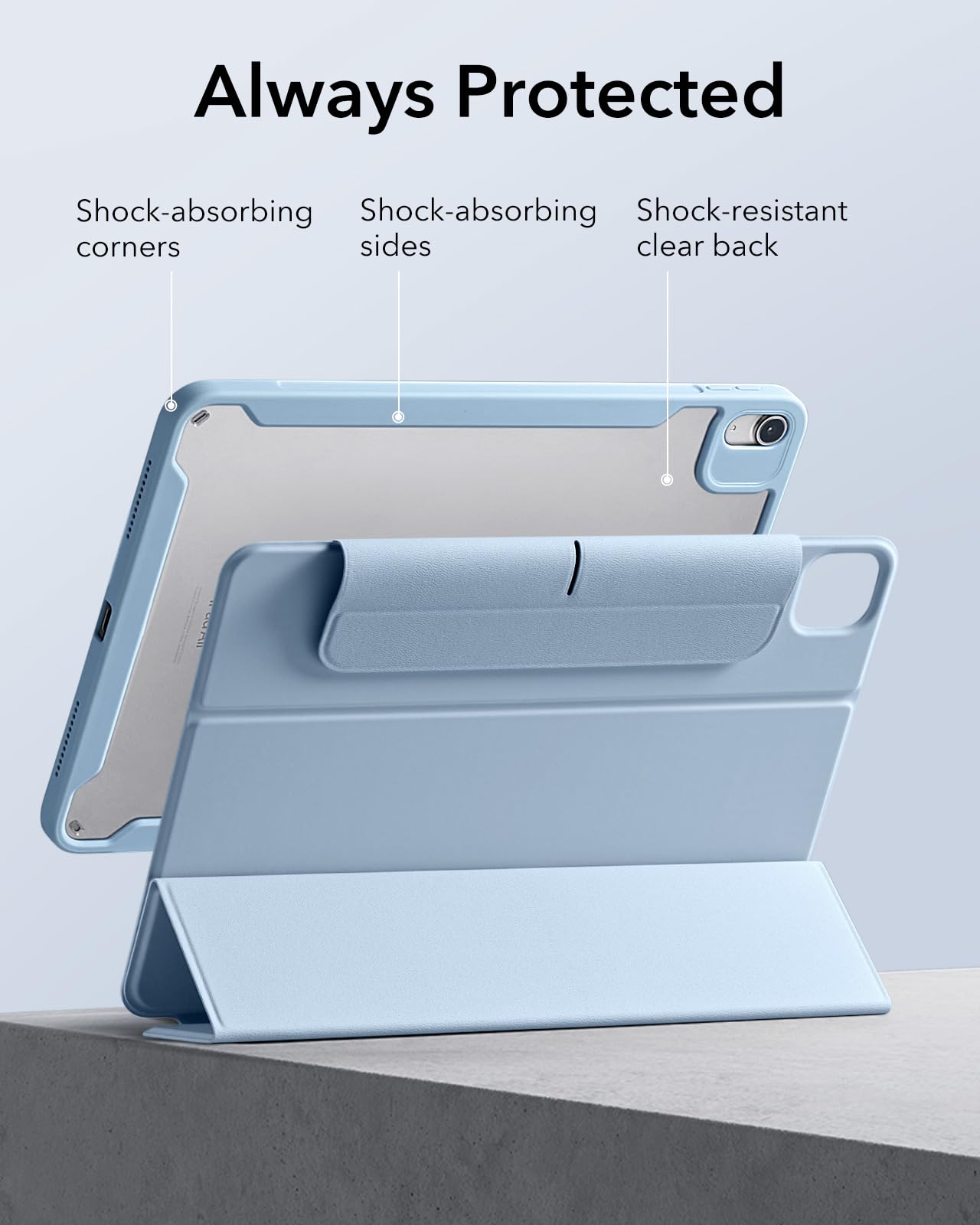 ESR for iPad Air 11 Inch Case M3/M2, iPad Air 7th/6th/5th/4th Generation Case (2025/2024/2022/2020) 10.9 Inch with Pencil Holder, Removable Magnetic Cover, Vertical Stand, Rebound 360 Series, Sky Blue