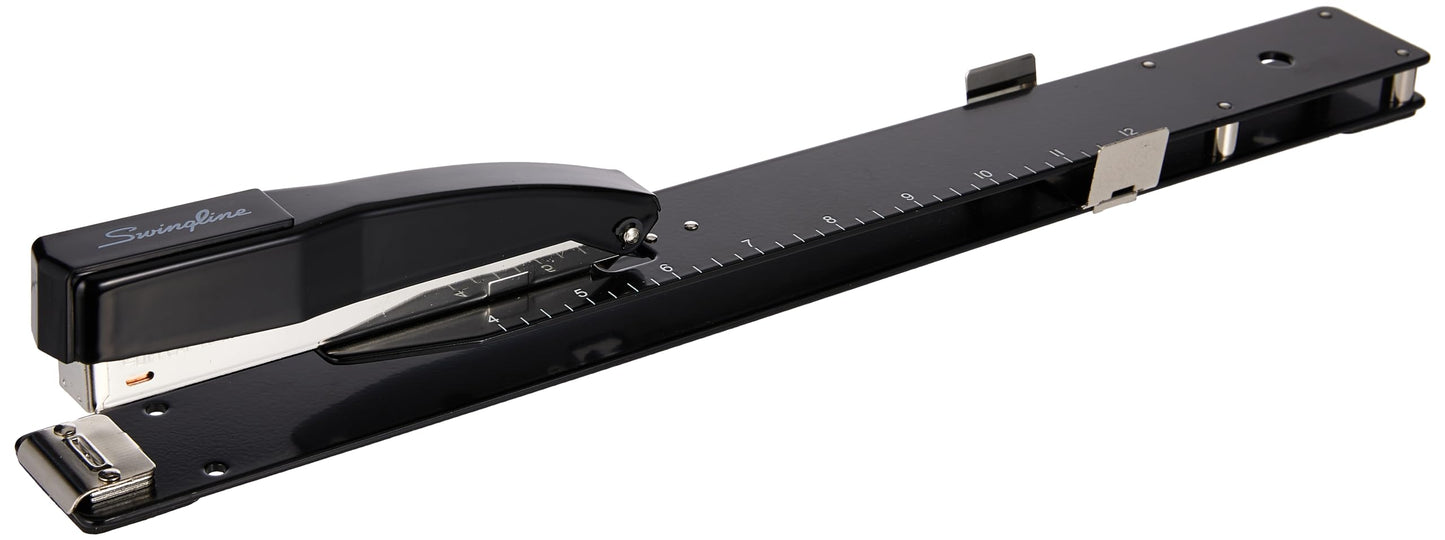 Swingline Long Reach Stapler with Built-in Ruler and Adjustable Locking Paper Guide, Black (7471134121)