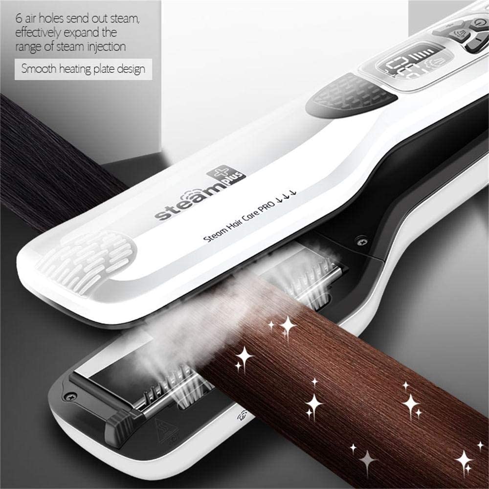 JUKEY Professional Steam Hair Straightener, Electric Fast Steam Hair Straightener Brush Titanium Ceramic Flat Iron, with Anti-Static Technology and Digital Controls Suitable for All Hair Types, White