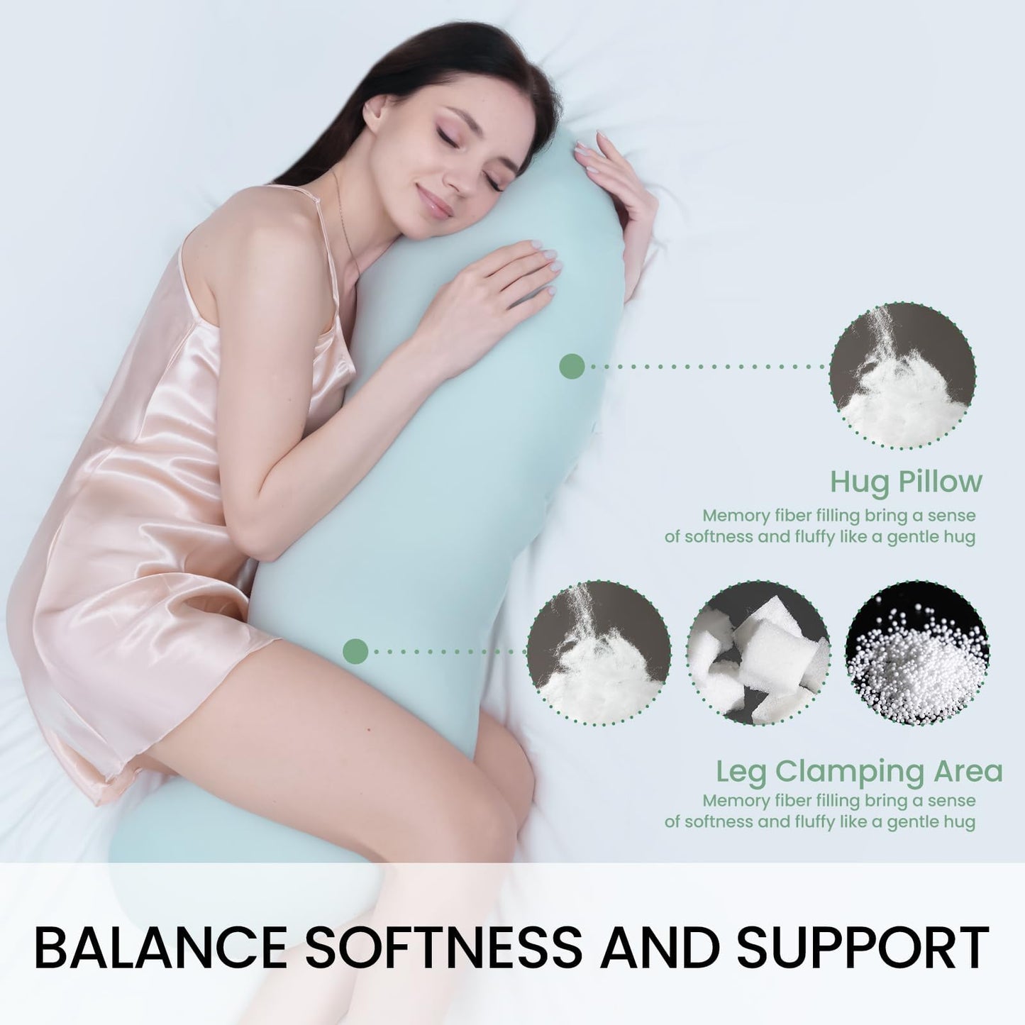 AISLEEP Body Pillow for Adults, Full Body Pillow for Side Sleepers, Long Bed Pillow, Memory Foam Firm Pillow, Pea Pod Shape Long Pillow for Pregnancy Sleeping Full Body Support