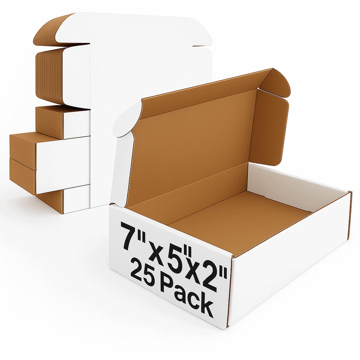 Shipping Boxes-7x5x2 Inch White Corrugated Cardboard Mailer Boxes, Set of 25 Ideal for Small Business Packing & Mailing