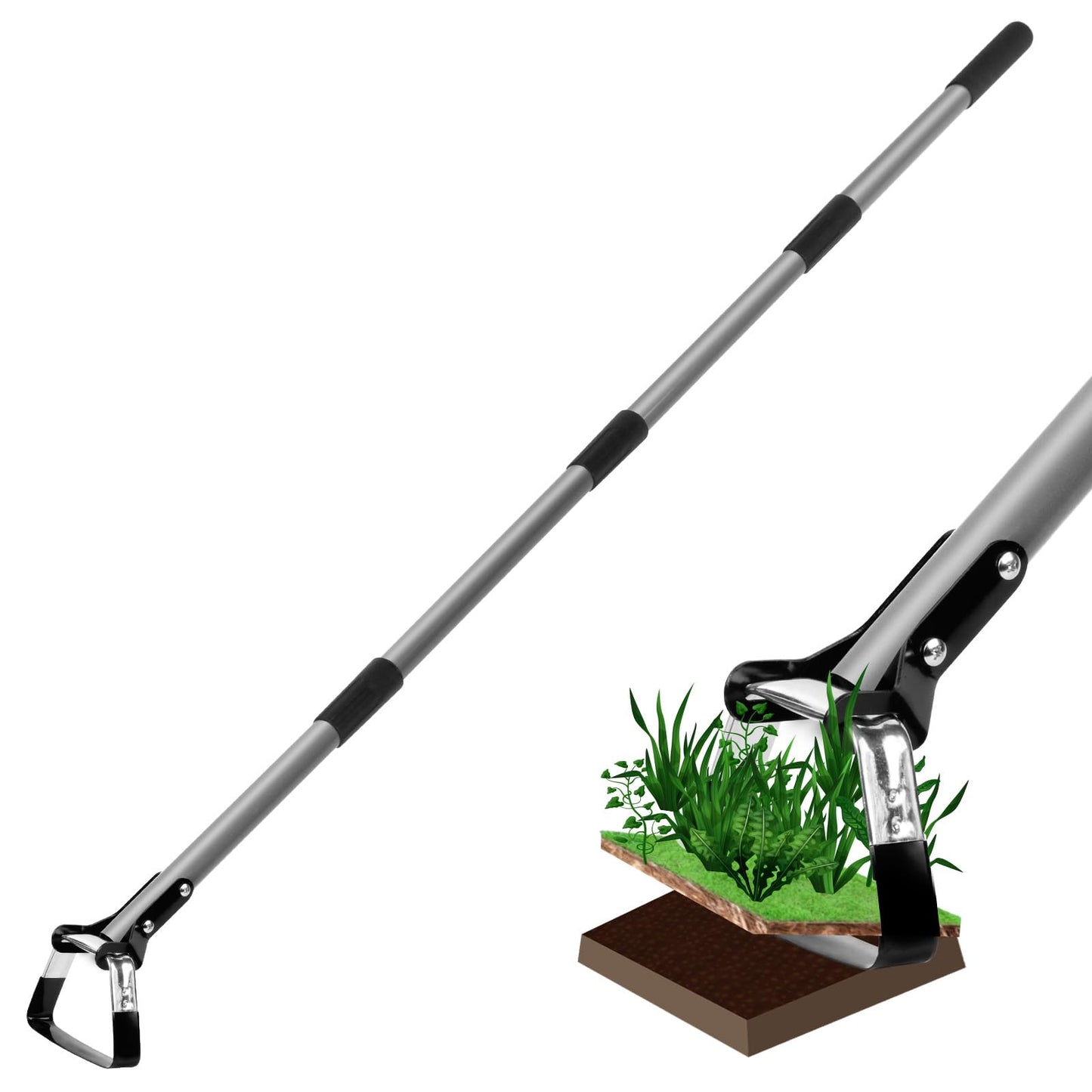 Walensee Action Hoe for Weeding Stirrup Hoe Tools for Garden Hula-Ho with Adjustable 56 Inch Scuffle Loop Hoe Gardening Weeder Cultivator, Sharp Durable Metal Handle Weeding Rake with Cushioned Grip