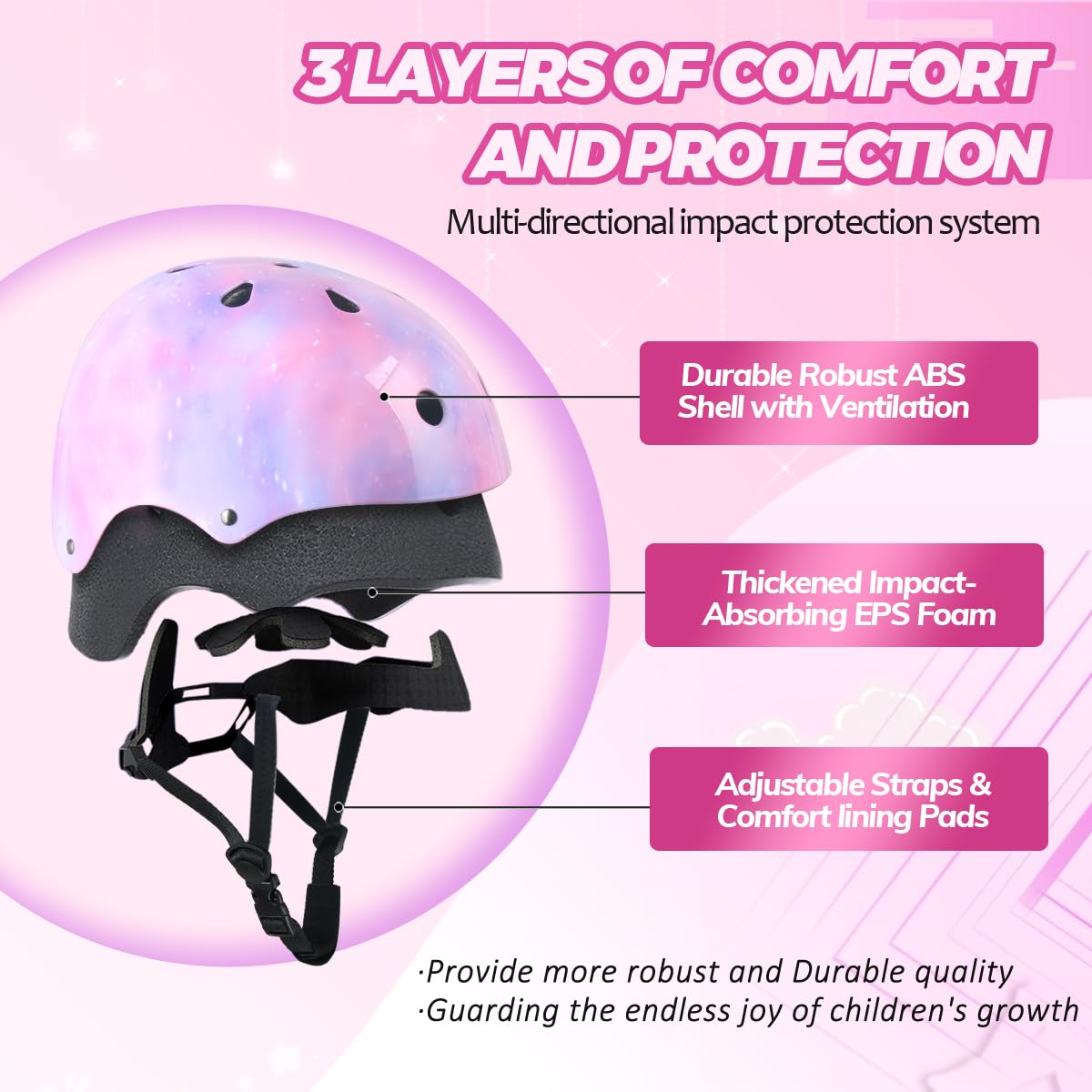 HXWY Adjustable Kids Bike Skateboard Helmet CPSC Certified for Boys Girls Youth Toddler, Starry Pink Protective Helmets for Multi-Sports Cycling Skateboard Scooter Skating (Medium)