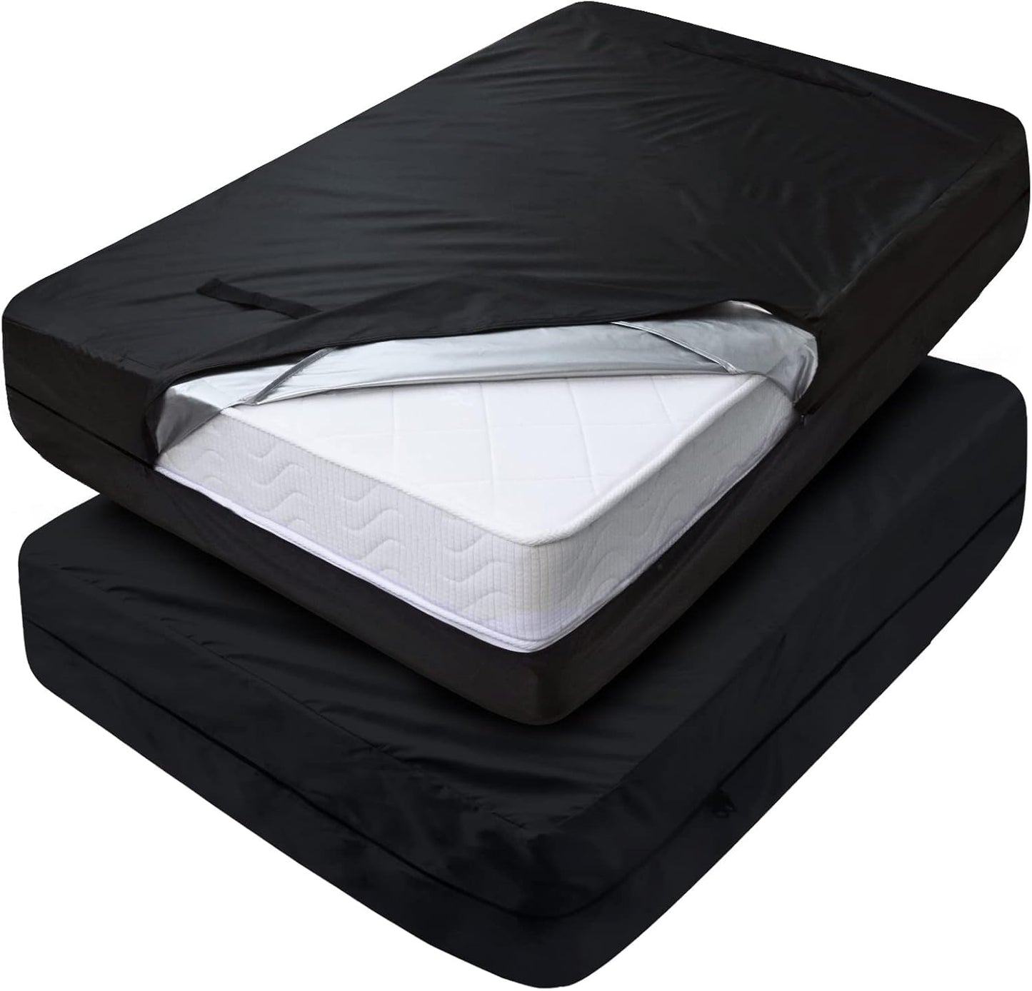 Mattress Bags for Moving and Storage, Heavy Duty Queen Mattress Bag with 4 Strong Handles, 100% Waterproof Mattress Cover/Protector for Moving Queen Size 2 Pack, Reusable Thick Tarp, Black