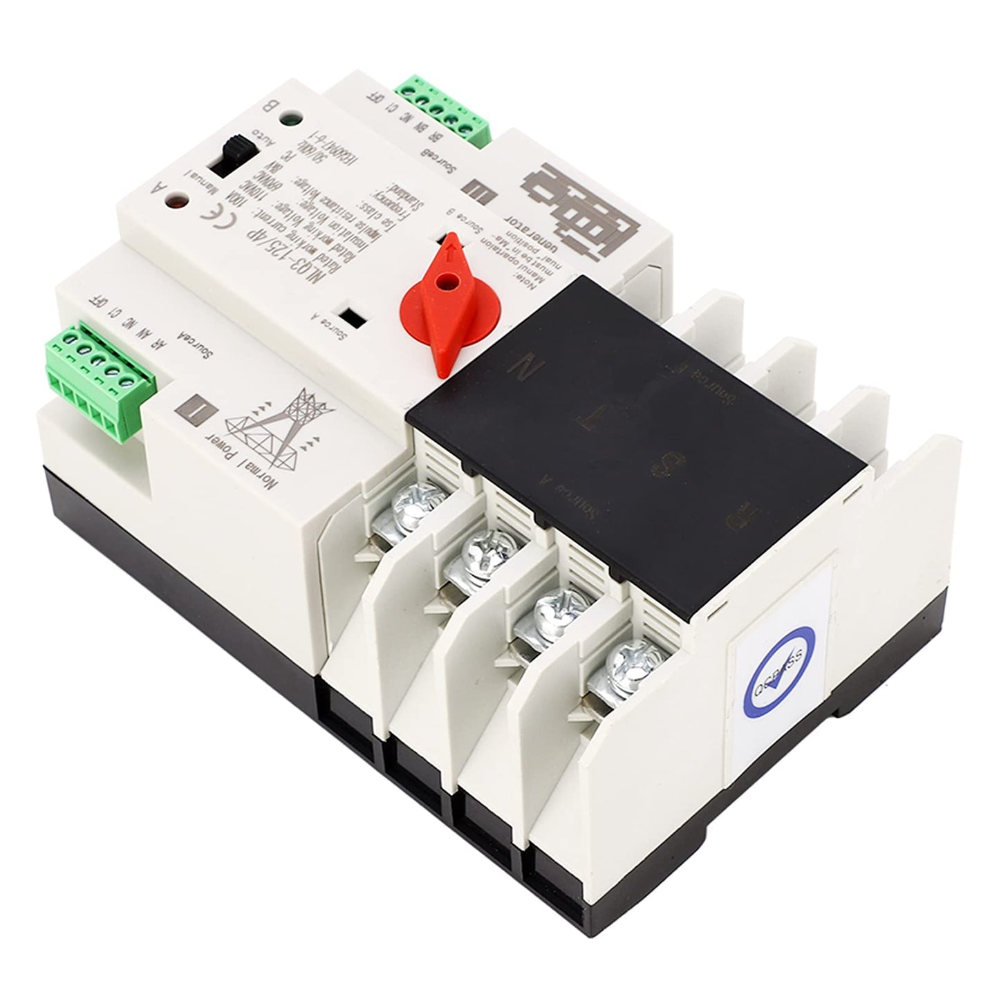 Gugxiom Dual Power Automatic Transfer Switch, 100A AC110V Automatic Transfer Switch Generator Transfer Switch, 4P Rail Mounted Generator Changeover Switch Power Transfer Switch