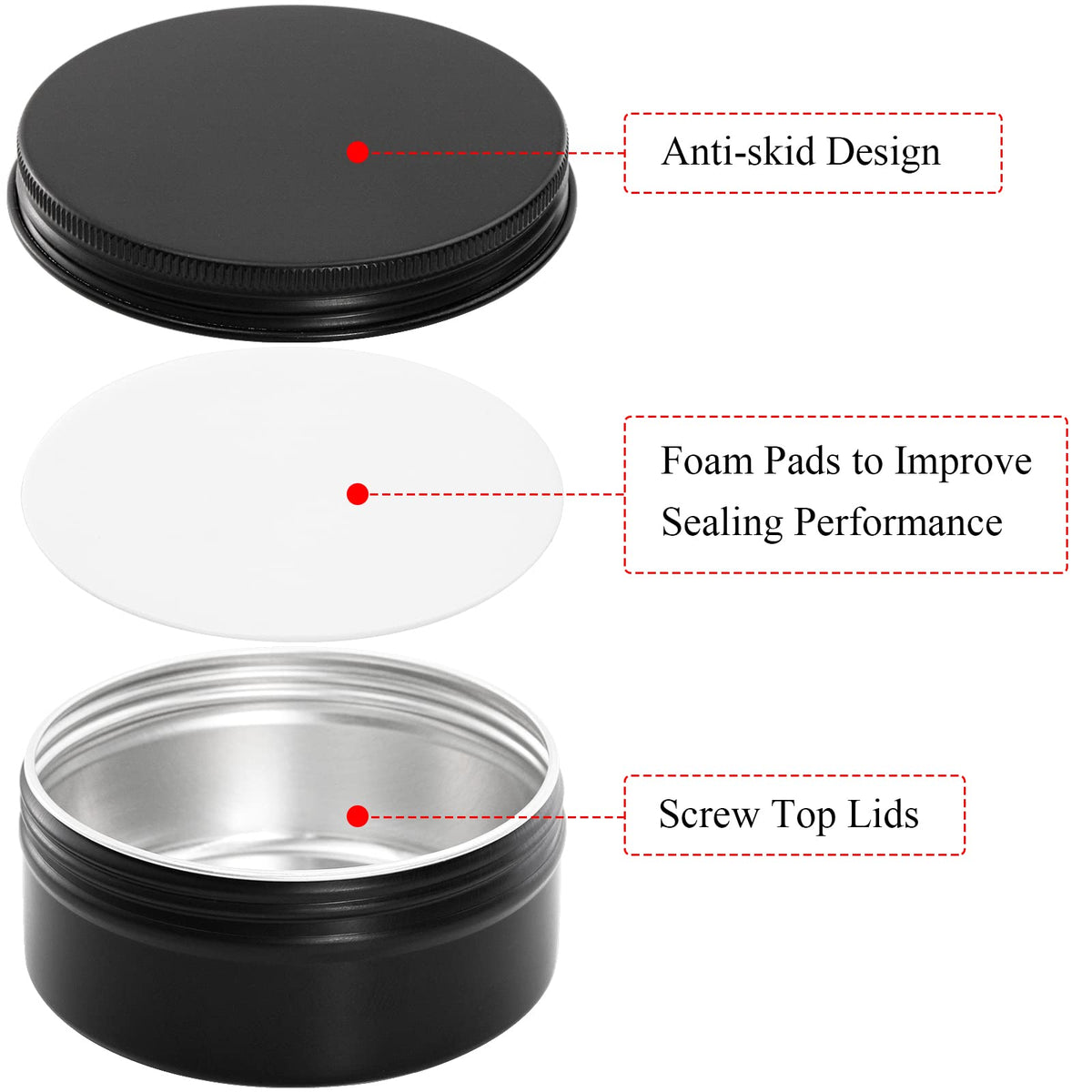 Foraineam 48 Pack 4 oz Metal Round Tins with Screw Lid, Black Aluminium Empty Candle Tins Storage Tin Jars, Cosmetic Sample Containers Travel Tin Cans for Salve, Cream, Spices or Candles