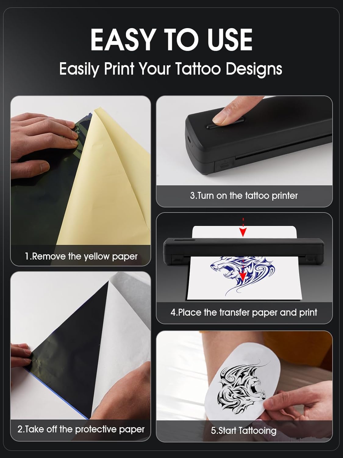 Wireless Tattoo Stencil Printer – Portable Thermal Printer for Photo or Document Tattoo Artists & Beginners, Bluetooth Compatible with Phone, iPad & PC Compact Design for Tattoo Shops & Home Use