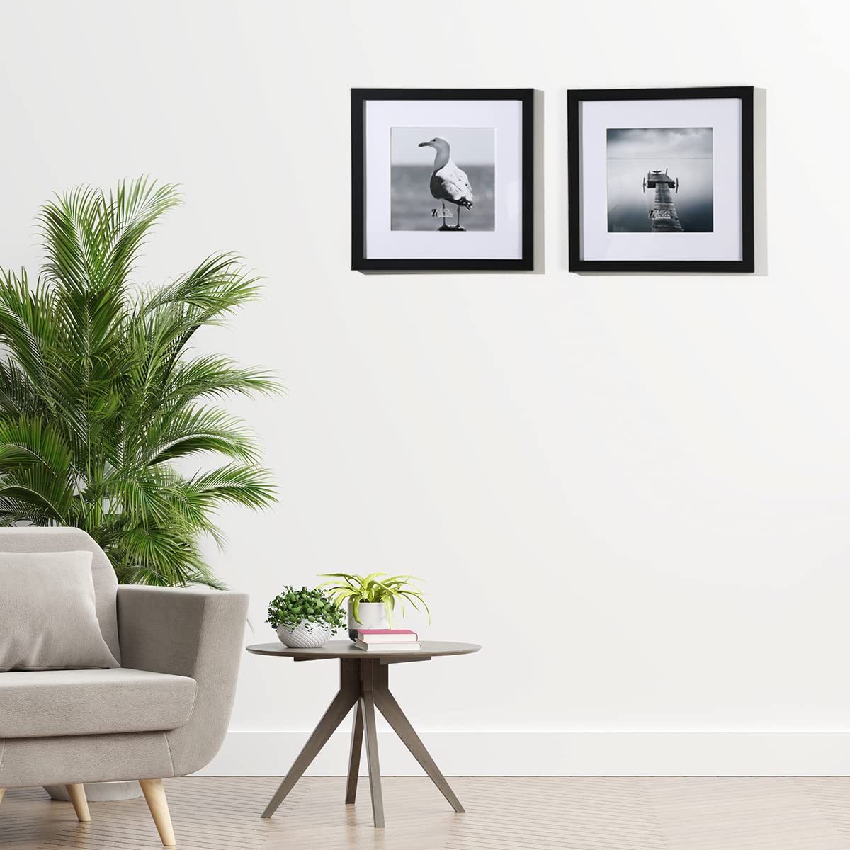UMICAL 12x12 Picture Frames Set of 2 Display 10x10 or 8x8 Pictures with Mat or 12x12 Pictures without Mat Square Wood Black Photo Frames with HD Plexiglass for Tabletop Stand and Wall Mounting