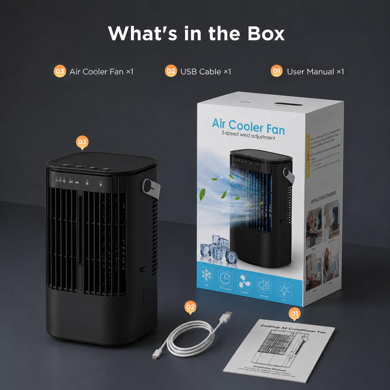 Portable Air Conditioner, 4-in-1 Mini Small Air Conditioner Evaporative Air Cooler Fan with 1000ml Water Tank, 3 Speeds & 7 LED Lights, Personal Mini AC with Timer for Bedroom, Desktop, Home, Office