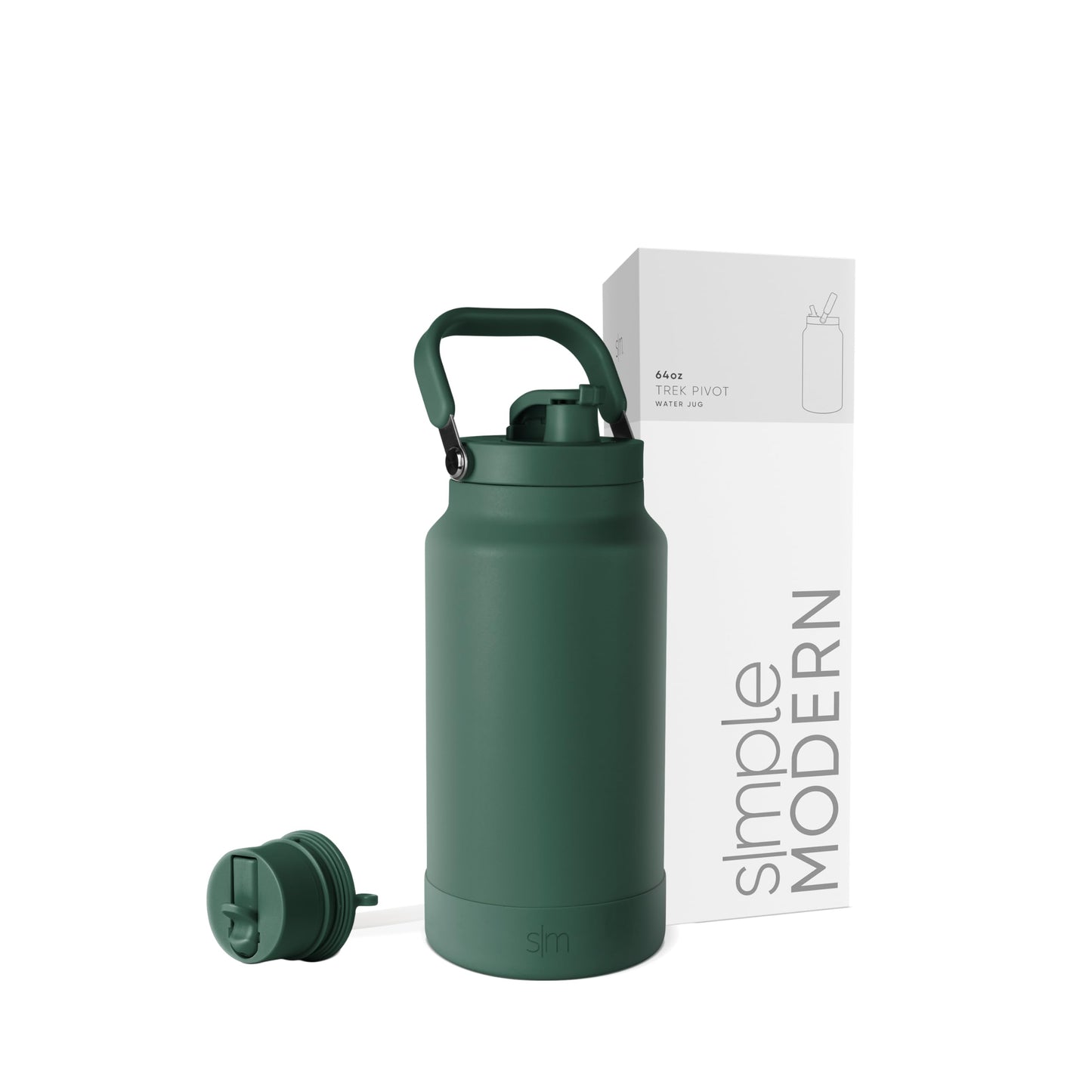 Simple Modern Trek Pivot | Half Gallon Water Bottle Jug with Handle & Boot | Interchangeable Straw & Chug Lids | Large Insulated Stainless Steel | Sports Camping Outdoors | 64oz, Forest