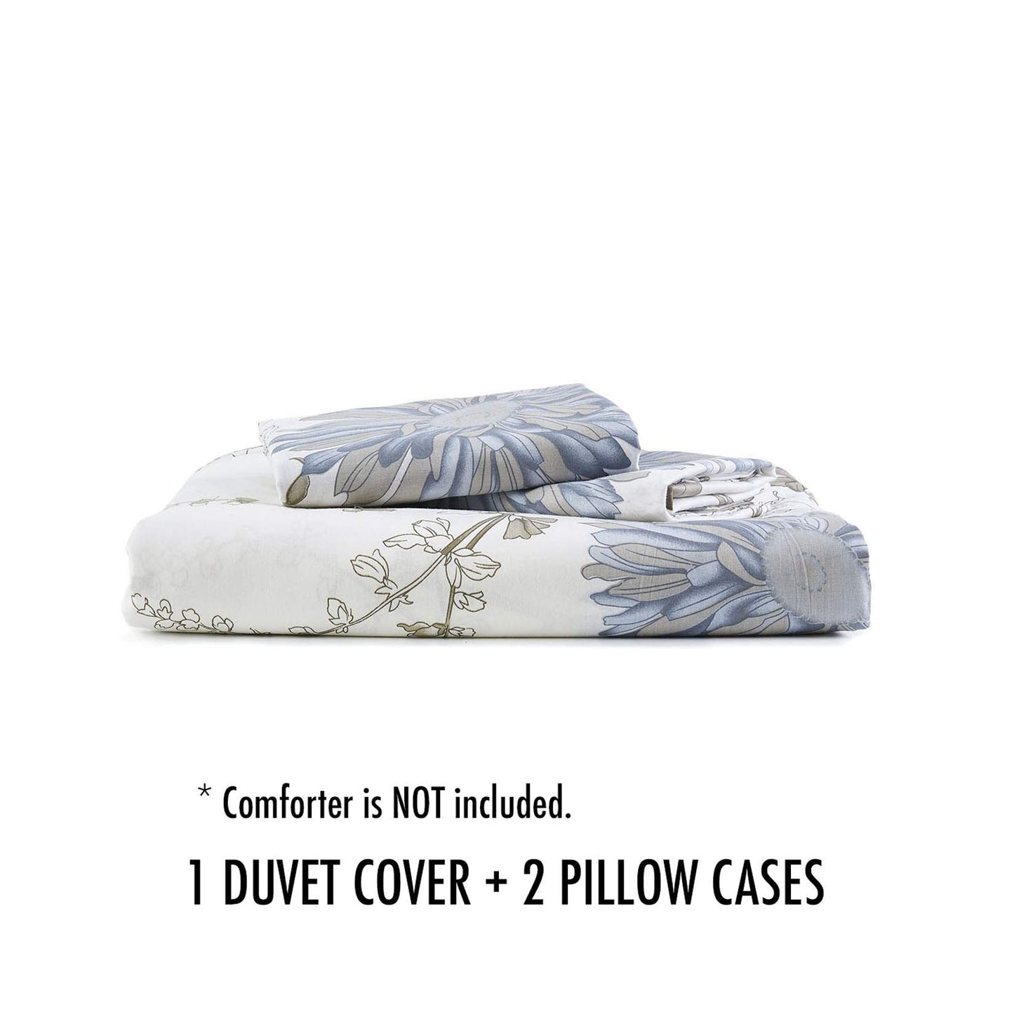 Wake In Cloud - Floral Duvet Cover Set Queen, 100% Soft Cotton Bedding, Botanical Flowers Pattern Printed, with Zipper Closure (3pcs, Queen Size)