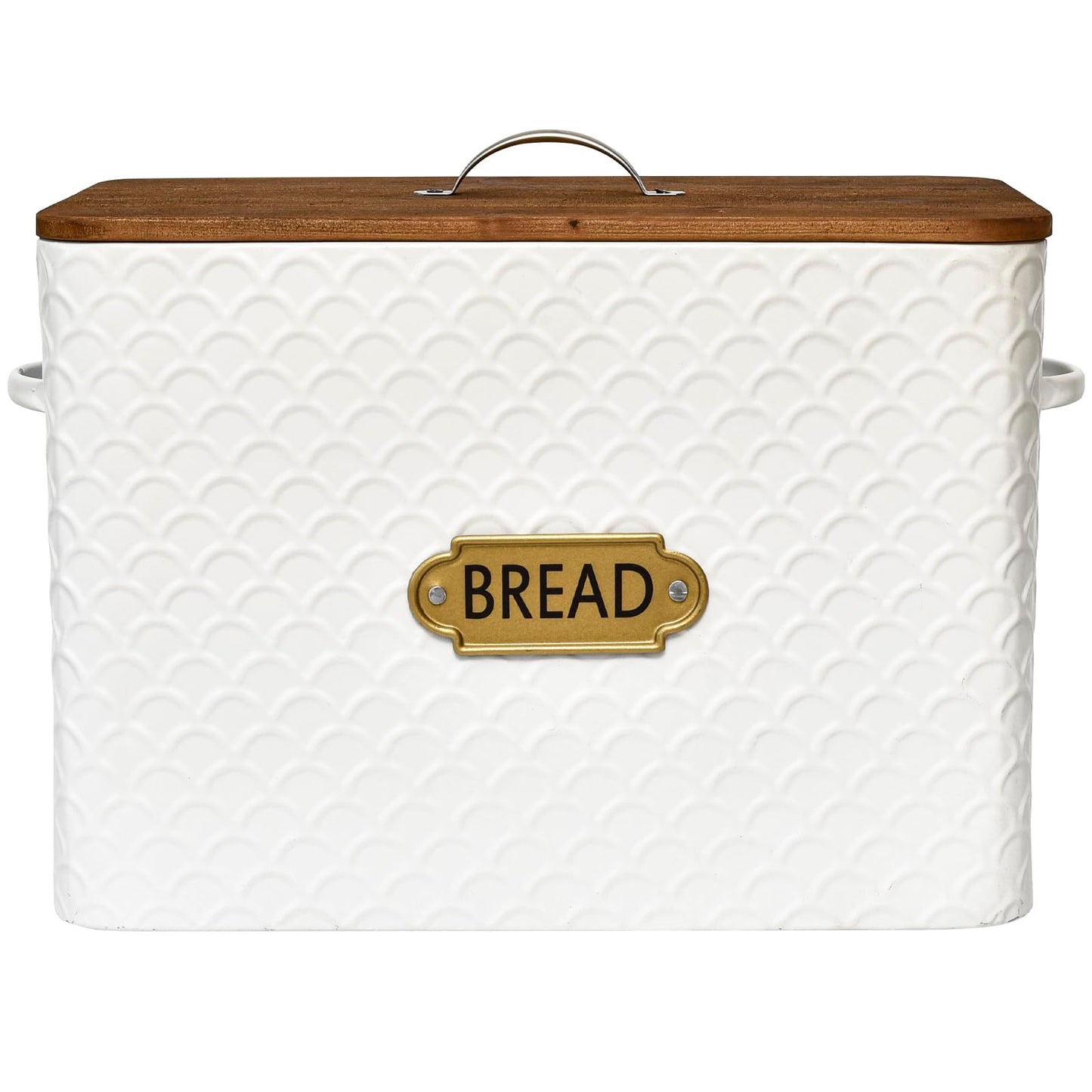 EMAX HOME Extra Large Space Saving Farmhouse Bread Box With Wood Lid - Holds 2 Loaves - Vertical Breadbox Bread Storage Bin Holder for Kitchen Countertop, White