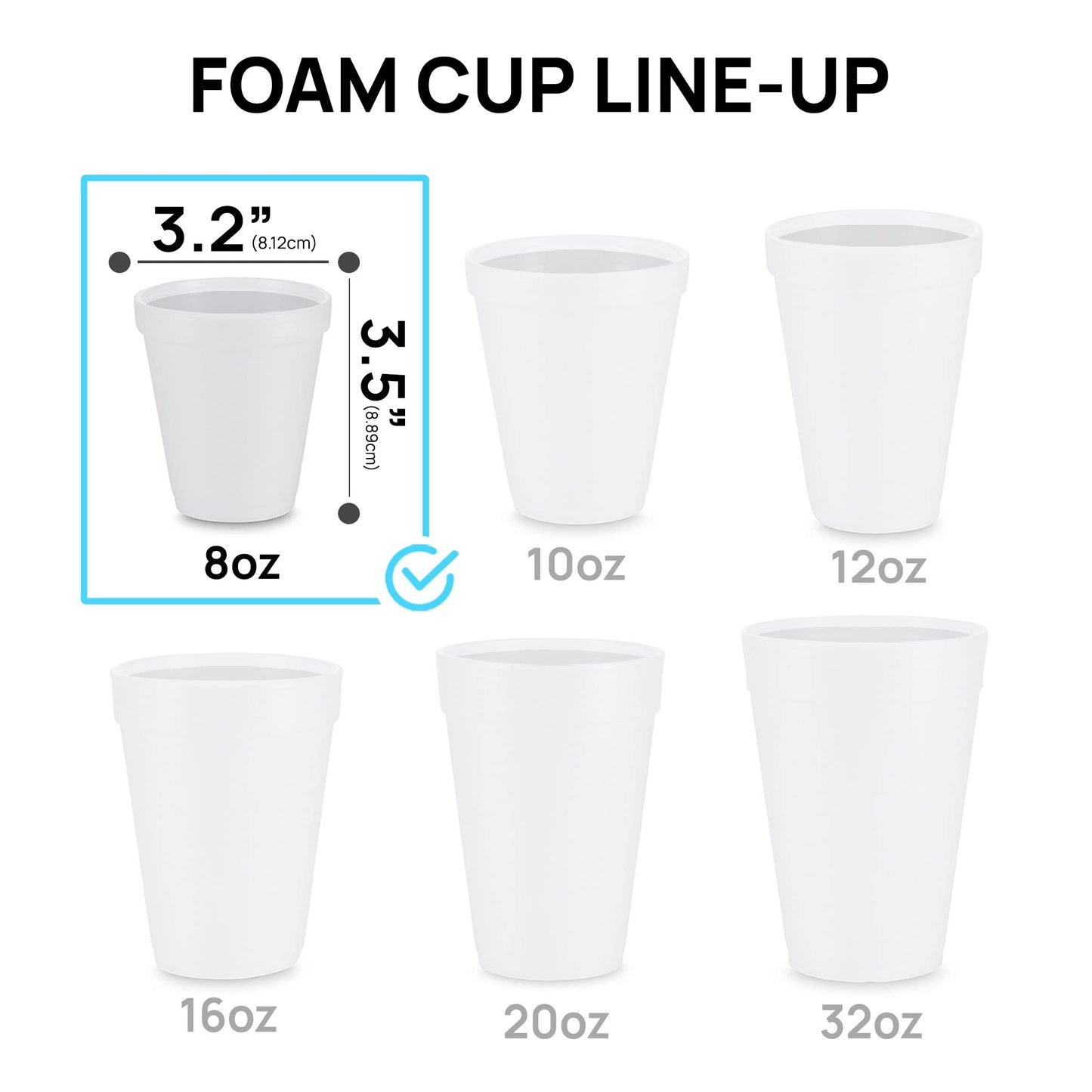 8 Oz Disposable Foam Cups (100 Pack), White Foam Cup Insulates Hot & Cold Beverages, Made in The USA, to-Go Cups - for Coffee, Tea, Hot Cocoa, Soup, Broth, Smoothie, Soda, Juice