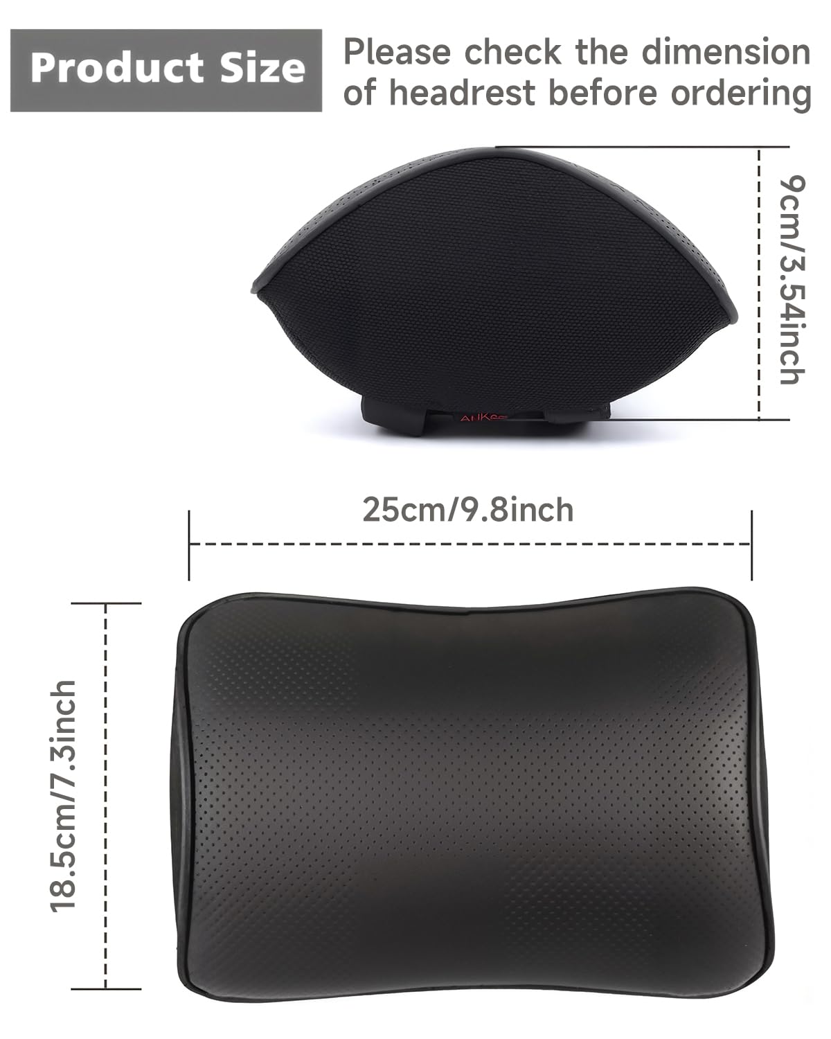 Aukee Car Pillow - Leather Memory Foam Car Headrest Pillow, Supporting Neck Pillow, Camping Travel Neck Rest Pillow for Car Seats - Black (Pack of 2)