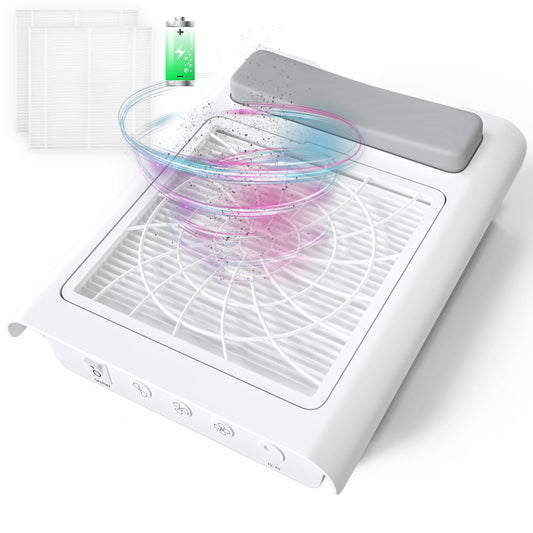 BOMOQING Rechargeable Nail Dust Collector with 2 Reusable Filters, Professional 48W Vacuum Fan Vent Nail Dust Extractor , Cordless Electric Dust Cleaner for Acrylic Nails Gel Polish