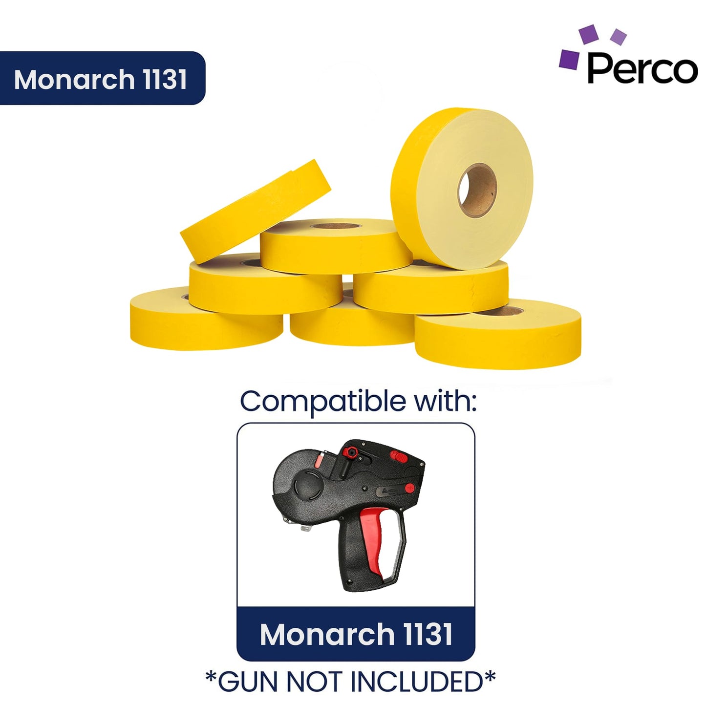 Perco Yellow Pricing Labels for Monarch 1131 Price Gun - 1 Sleeve, 8 Rolls, 20,000 Price Marking Labels - with Ink Roll Included