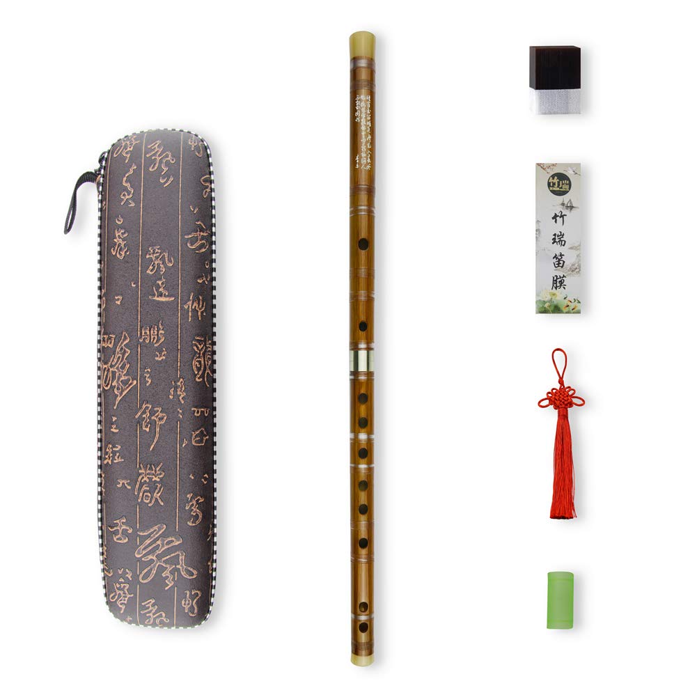 D Key Dizi Bitter Bamboo Flute for Beginners with Free Membrane & Glue & Protector Set Traditional Chinese Instrument（Key of D/Bitter Bamboo）