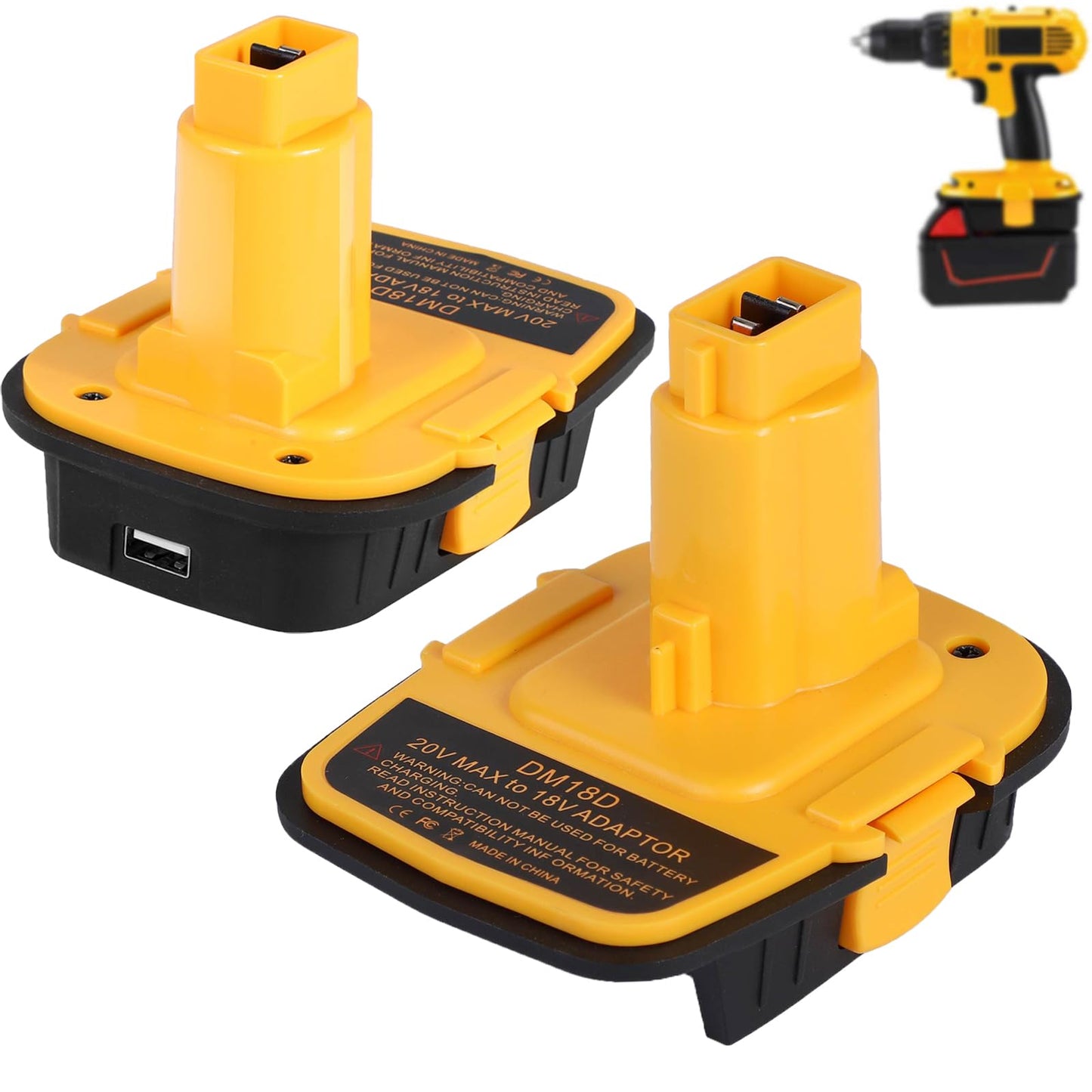 2 Packs DM18D Battery Adapter with USB, Replace DCA1820 for DeWalt 20V & for Milwaukee Lithium Battery to for DeWalt 18V NiCad & NiMh Battery Tools