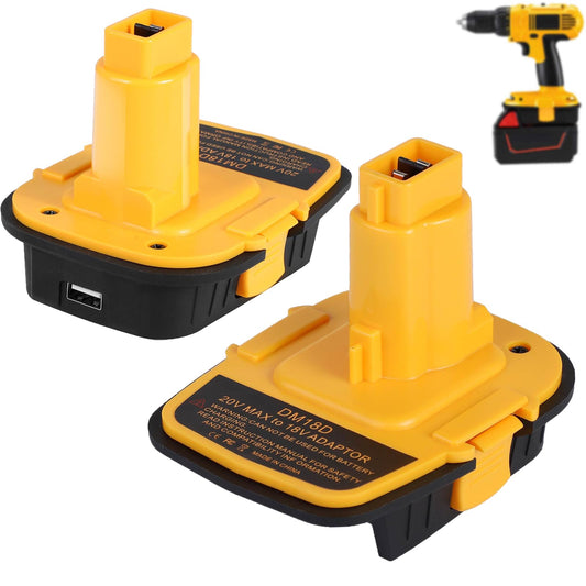 2 Packs DM18D Battery Adapter with USB, Replace DCA1820 for DeWalt 20V & for Milwaukee Lithium Battery to for DeWalt 18V NiCad & NiMh Battery Tools