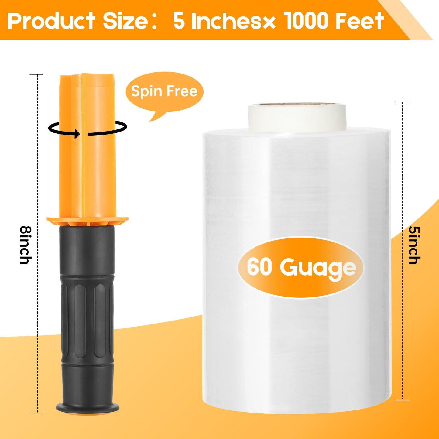 4 Packs Stretch Wrap Stretch Film with Handles 5" X 1000 Feet Shrink Wrap Packing Moving Suppliers 60 Gauge Plastic Wrap for Pallet Wrapping Shipping and Surface Protection (4 Packs)