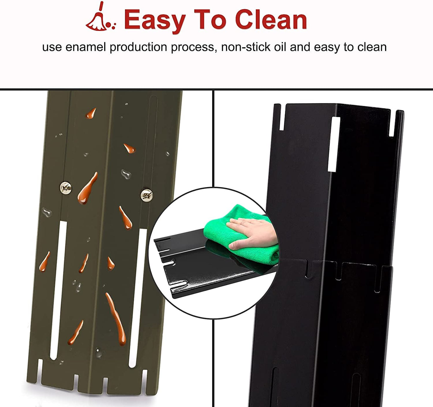 Universal Adjustable Grill Heat Plates/BBQHeat Tents/Burner Covers/Heat Deflectors/BBQ Grill Heat Shields/Grill Cover Plates for Gas Grill, Porcelain Steel Gas Barbecue Grill Replacement Parts, 4-Pack