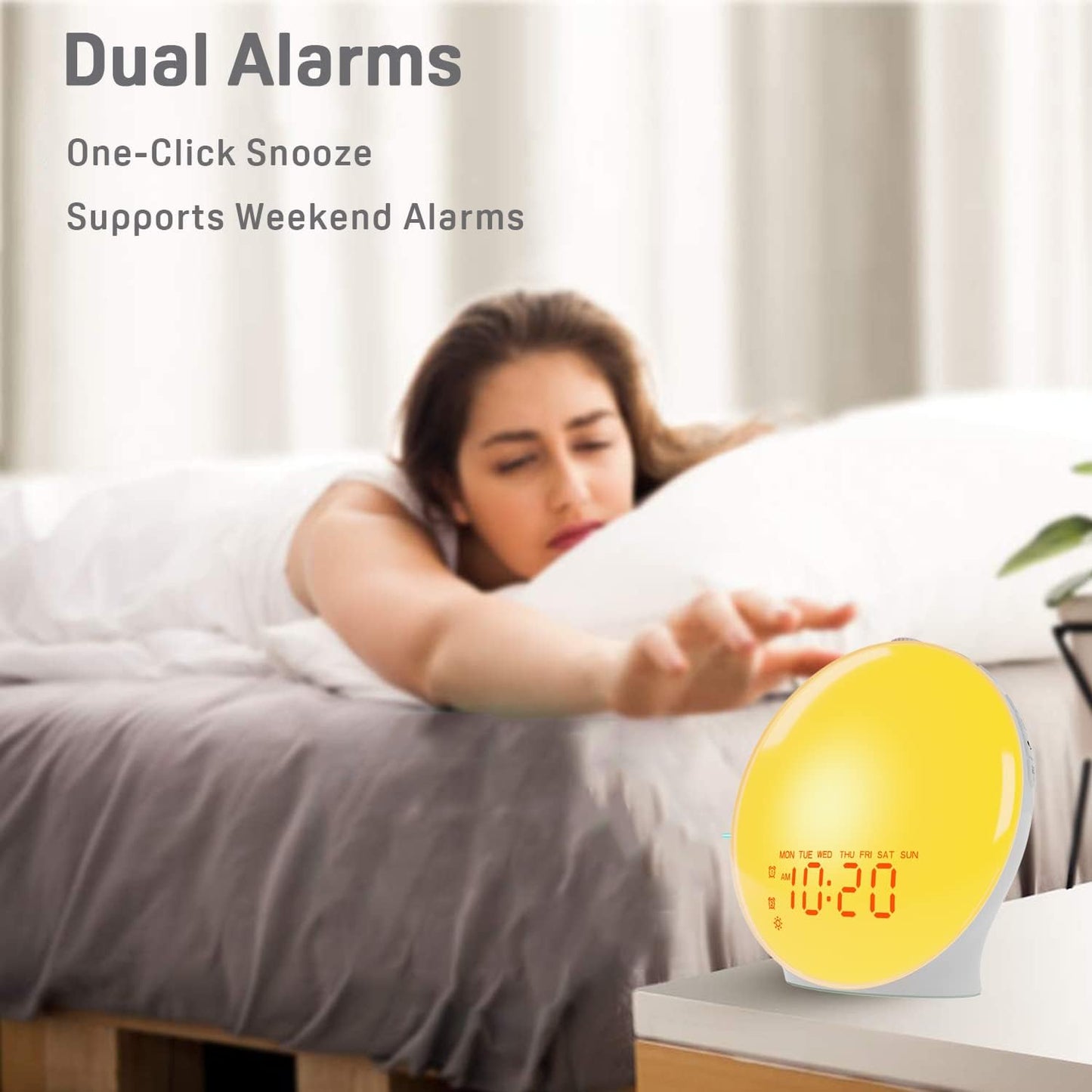 Wake Up Light Sunrise Alarm Clock for Kids, Heavy Sleepers, Bedroom, with Sunrise Simulation, Sleep Aid, Dual Alarms, FM Radio, Snooze, Nightlight, Daylight, 7 Colors, 7 Natural Sounds