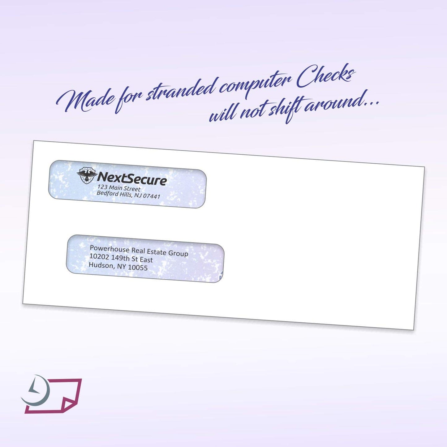 NextDayLabels #8 Double Window Check Envelopes - 100 Pack Ready-Seal Business Envelopes with Security Tint - Self-Sealing Envelopes with Window for Laser Printed Checks - Made in USA