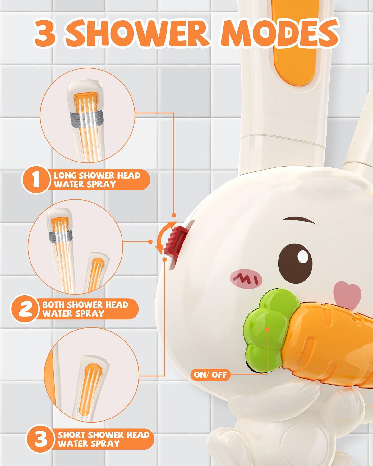 CUTE STONE Baby Rabbit Bath Toys W/ 2 Shower Heads, Electric Bathtub Water Spray Toy W/ Rechargeable Battery, Floating Squirting Animals, Wind Up Swim Duck, Fishing Games Pool Toys for Kids Boys Girls