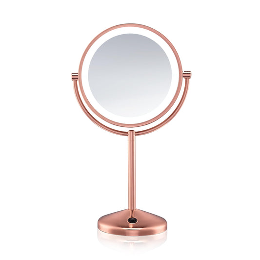 Conair Lighted Makeup Mirror, LED Vanity Mirror, 1X/10X Magnifying Mirror, Double Sided, Battery Operated in Rose Gold