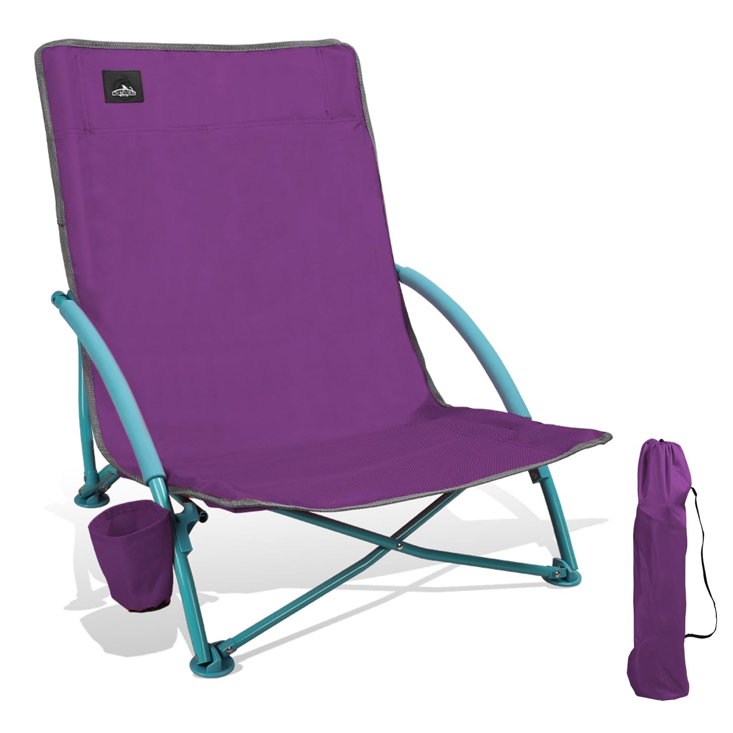 Northroad Low Folding Beach Chair,Portable Lightweight Lowback Sling Chair, Outdoor Low Seat Camping Chair w/Cup Holder & Carry Bag for Sand Camping Lawn Picnic Festival, Purple