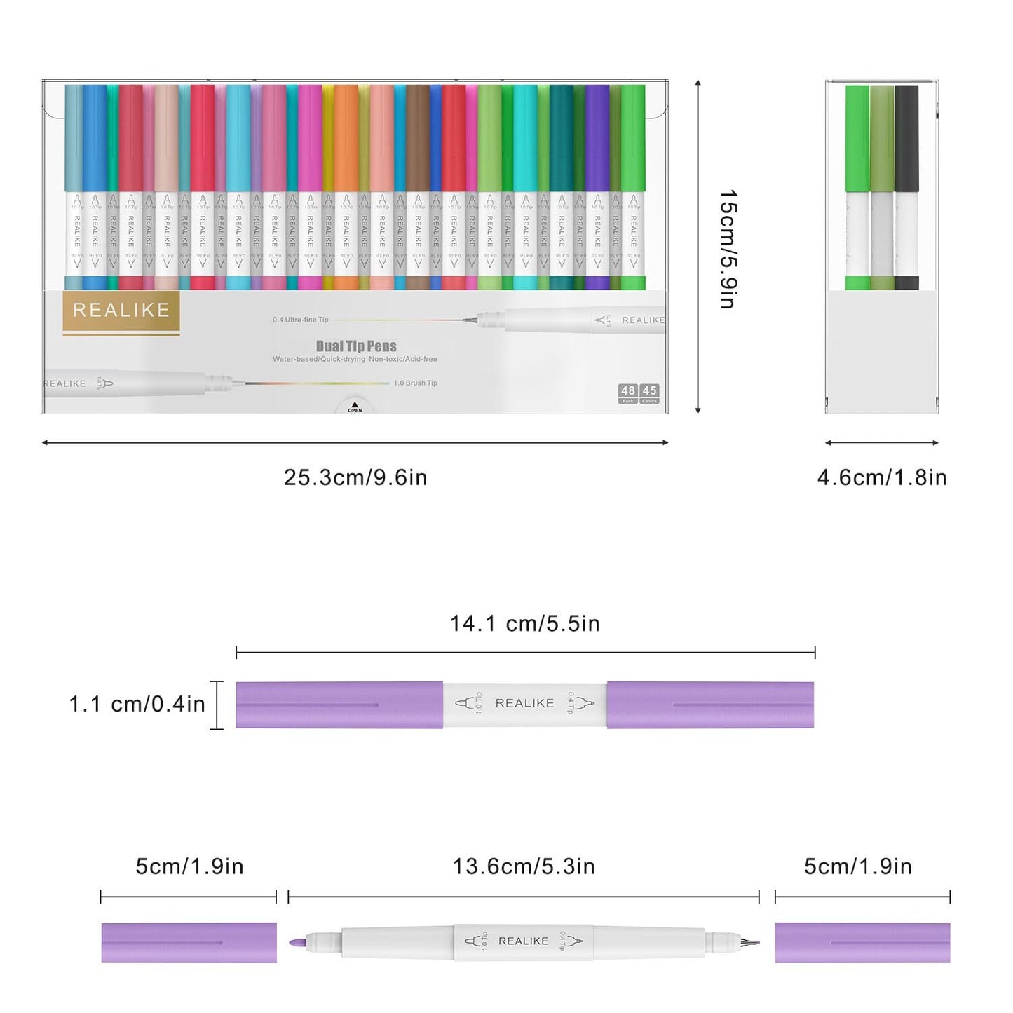 REALIKE Dual Tip Pens for Cricut Maker 3/Maker/Explore 3/Air 2/Air, Dual Tip Marker Pens Set of 48 Pack Fine Point Pen Writing Drawing Accessories for Cricut Machine (0.4 Tip & 1.0 Tip)