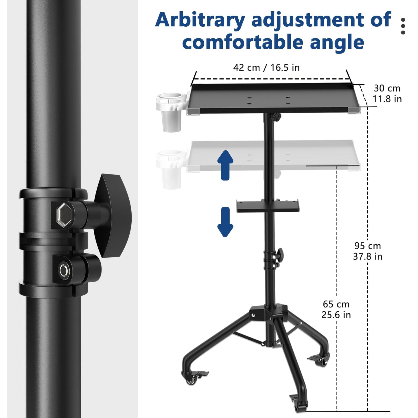 ZHOOGE Salon Tray Cart on Wheels with Stand Rack Tray, Height Adjustable Salon Service Tray with 360 Degree Mute Universal Wheel for Tattoo Work, SPA and Dental Tray