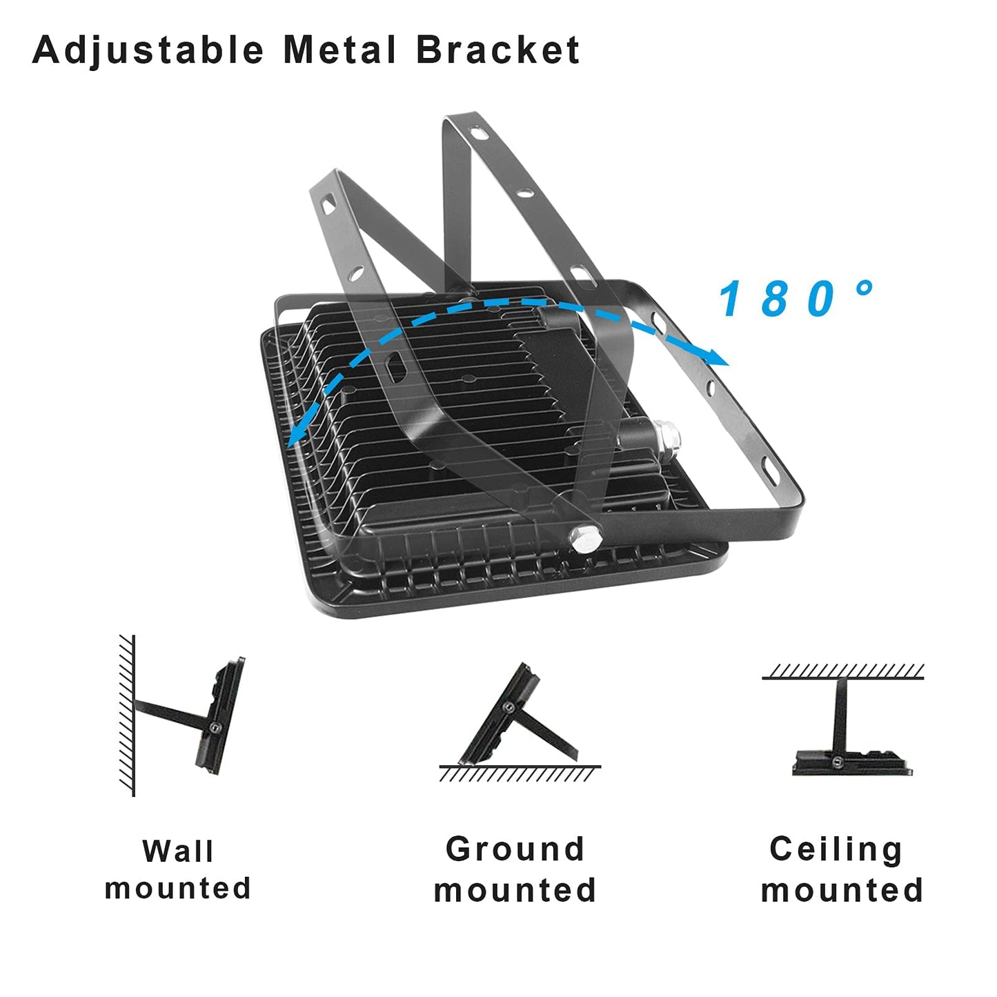 Amptonica LED Flood Light, 100W 10000 Lumen Waterproof Outdoor Floodlights with Plug, 5000K Daylight Exterior Flood Light, 500W HPS Equivalent LED Work Light for Landscape, Garden, Yard, 2 Pack