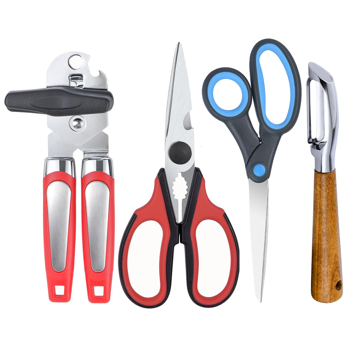 Left Handed Scissors, Kitchen Poultry Shears and Can Opener, Peeler Set, Lefty Tools Utensils for Left Hand People/Adults (4 in 1)