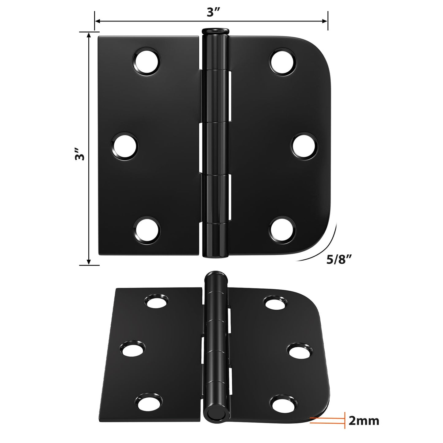 Haidms 18 Pack Black Door Hinges 3 Inch Interior Half Circle 5/8" and Half Square - Residential & Heavy-Duty Hardware, Adjustable Black Hinges
