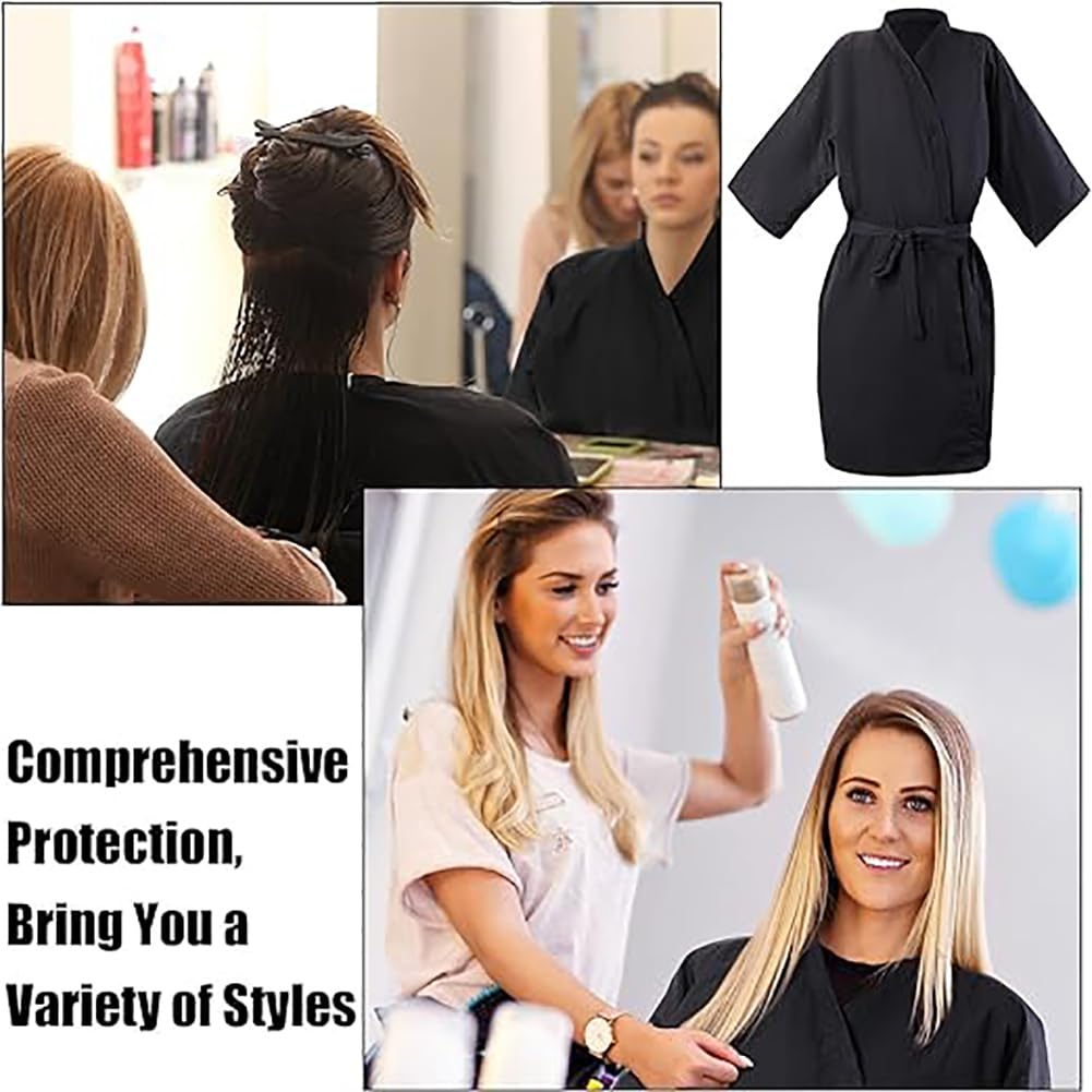 4 Pcs Salon Client Gown Hair Salon Barber Cape Smocks Capes Haircut Cape Salon Robes Kimono with Adjustable Tie Waist Belt for Barber Salon Apron Cover for Stylist, Spa Supplies