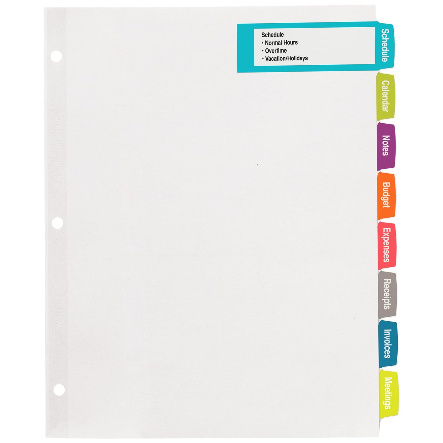 Big Tab Printable Large White Label Tab Dividers, 8-1/2"