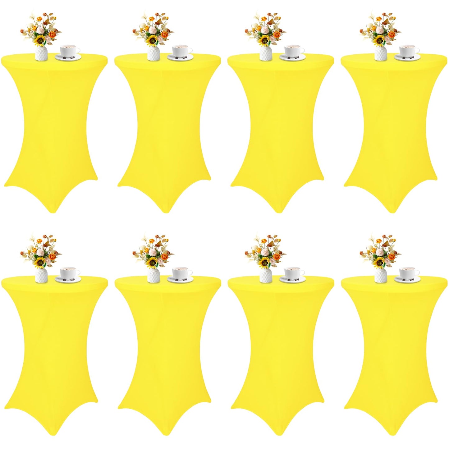 8 Pack Cocktail Table Covers 32x43 Inch Fitted Stretch Spandex Square Corners Yellow Table Cover High Top Cocktail Tablecloth for Round Table Cloth for Party, Wedding, Birthday, Banquet(Yellow)