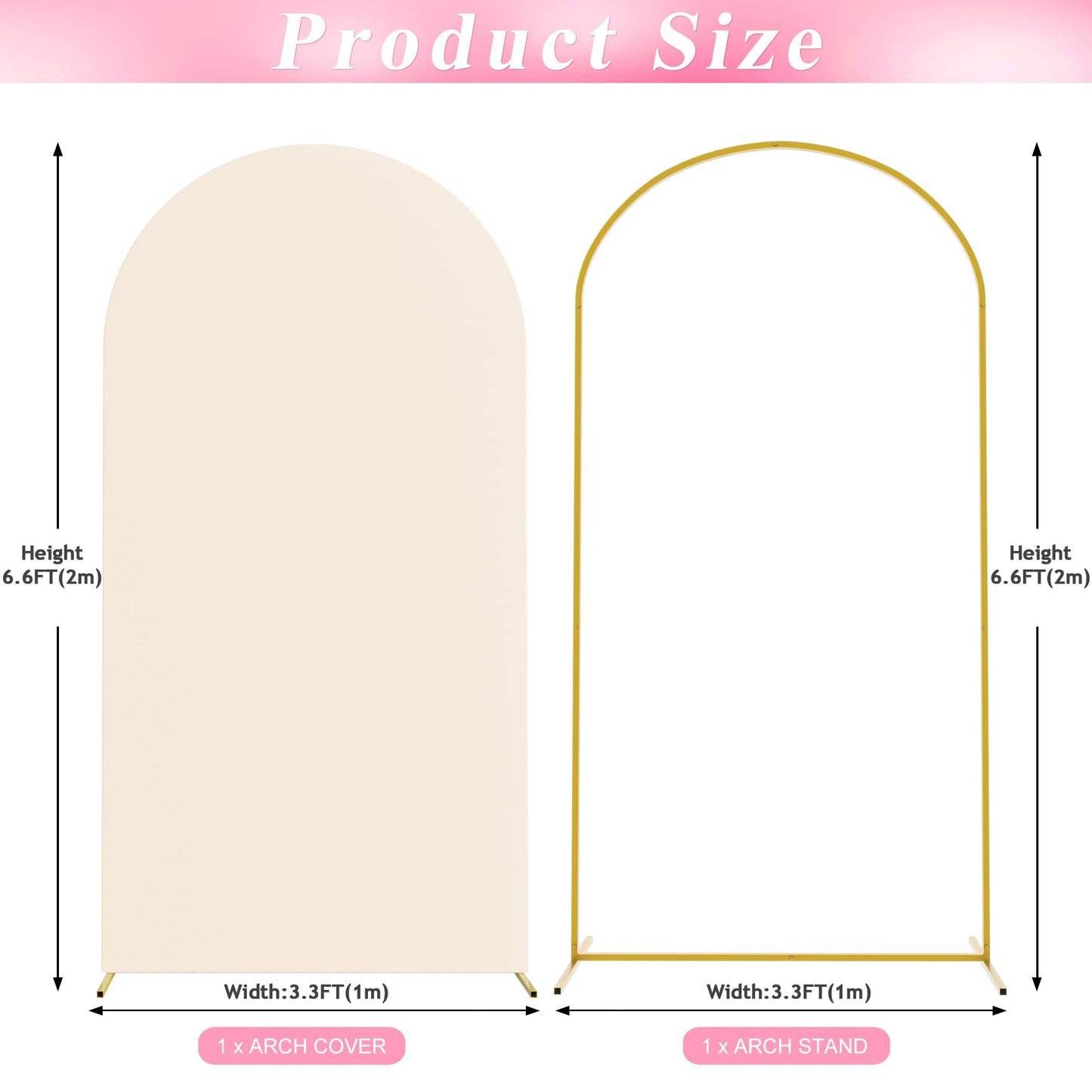 Wokceer 6.6 FT Wedding Arch Backdrop Stand and Cover, Metal Arch for Birthday Party, Wedding Ceremony, Bridal Baby Shower, Event Decor