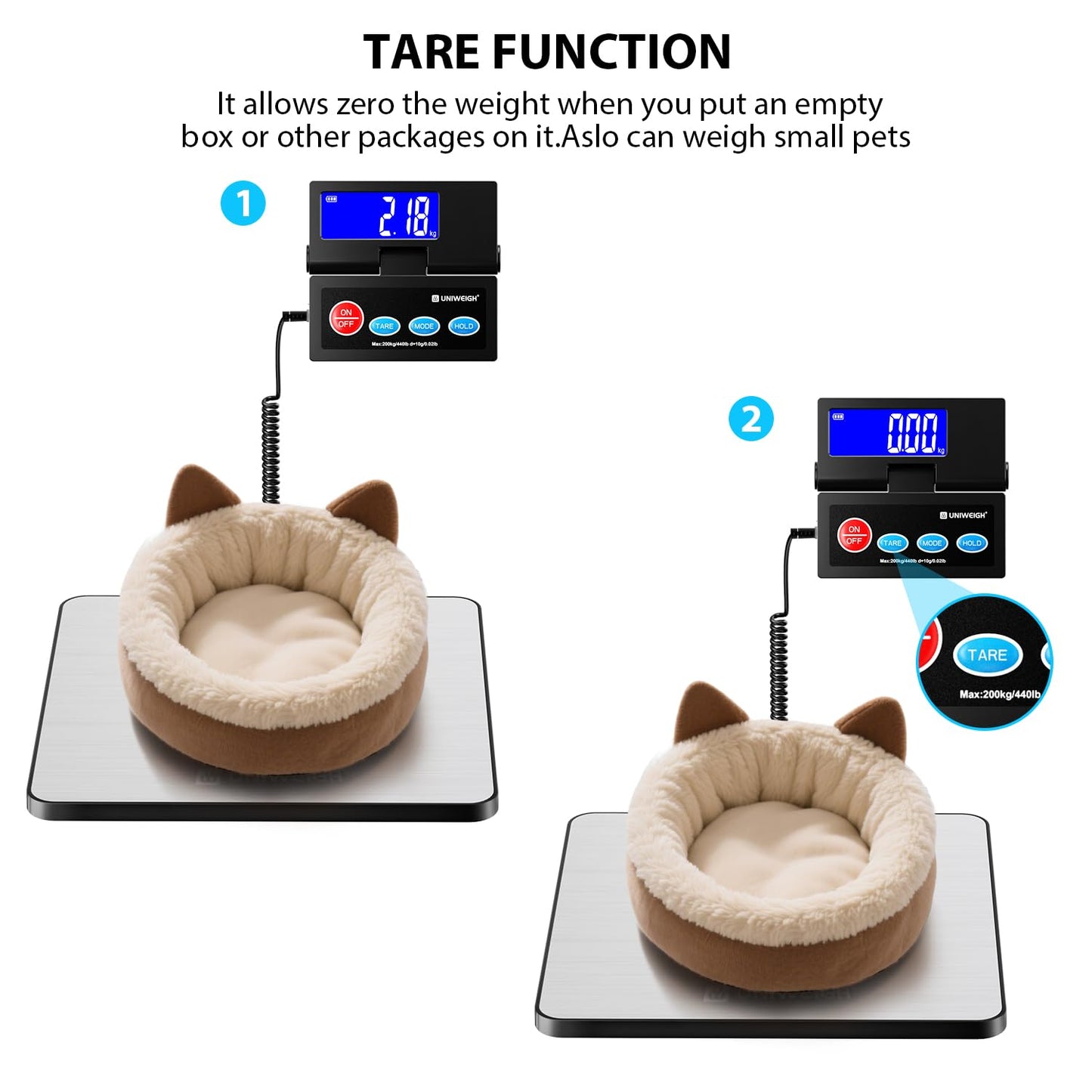UNIWEIGH Shipping Postal Scale,440lb/10g Accuracy Commercial Weight Scale with Durable Stainless Steel Large Platform,Heavy Duty Postage Scale for Package,Luggage,Mail,Warehouse,Small Business,Home