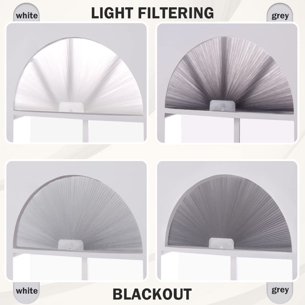 LUCKUP Arch Window Shades Half Circle Blackout Cellular Pleated Blinds Dual Color Semi Circular Honeycomb Windows Curtains for Half Moon Round Windows, Easy Cut and Install 24"x72", Grey-White