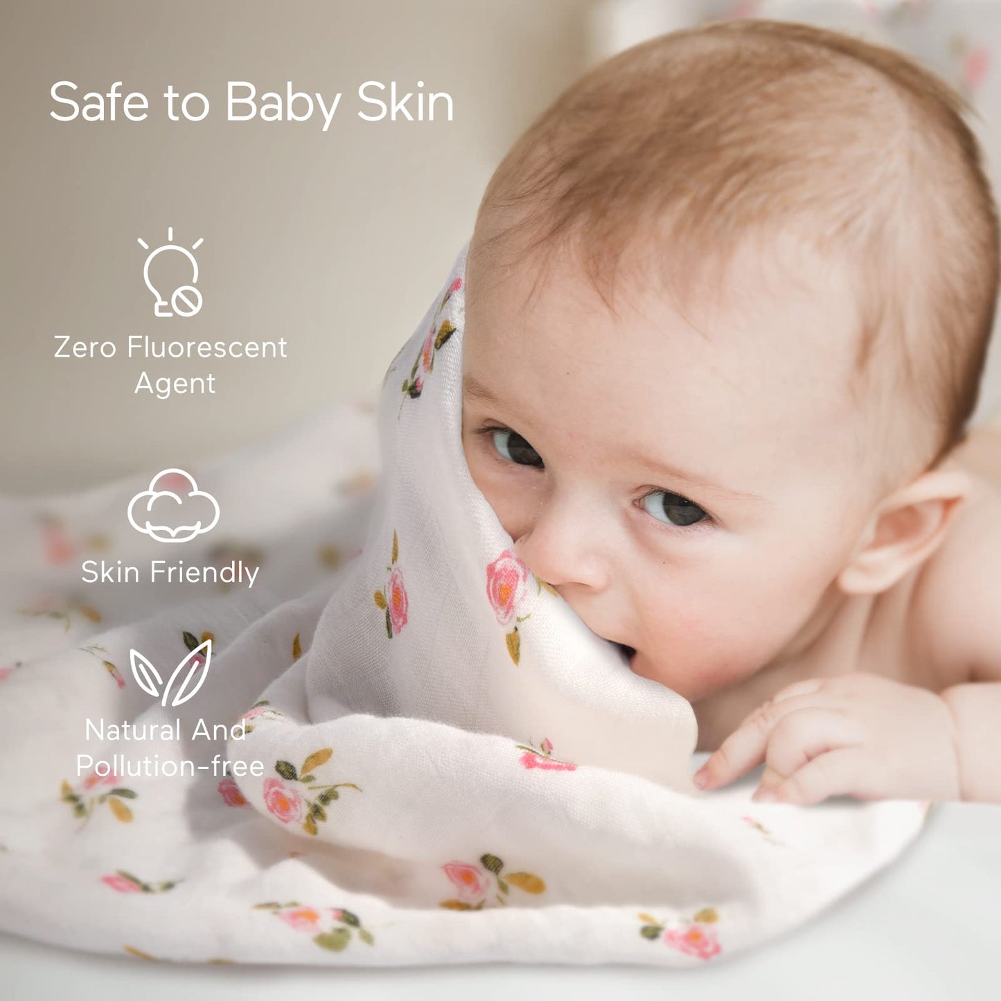 Momcozy Muslin Swaddle Blanket Baby Girl Newborn, 4 Pack Large Wrap Swaddle Blankets Soft Silky Breathable (70% Bamboo + 30% Cotton), Receiving Blanket, Floral Design