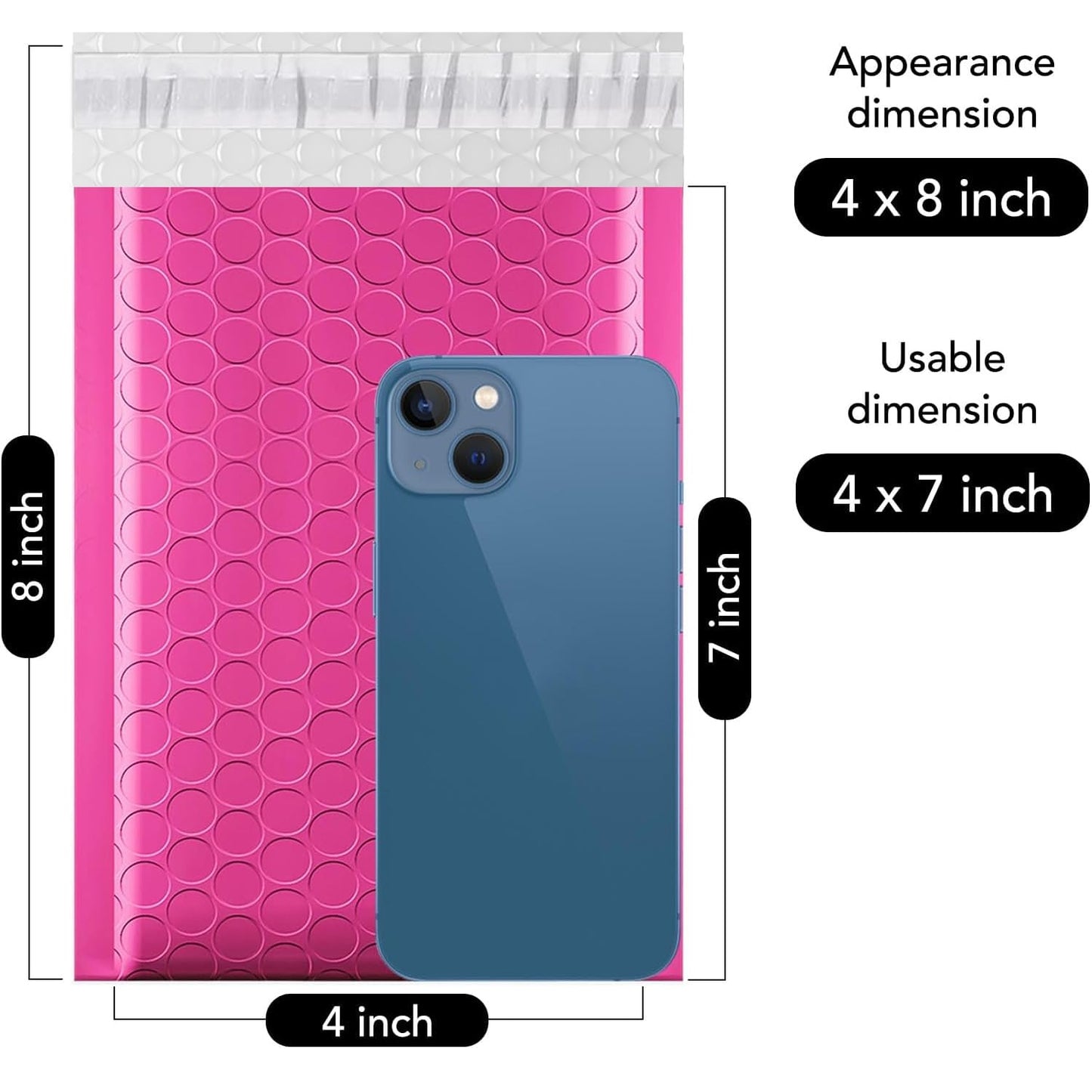 Fuxury Pink Bubble Mailers 4x8" 200 Pack Usable Size 4x7" Waterproof Padded Envelopes Self Seal Bubble Envelopes Padded Mailers for Small Business Envelope Mailers