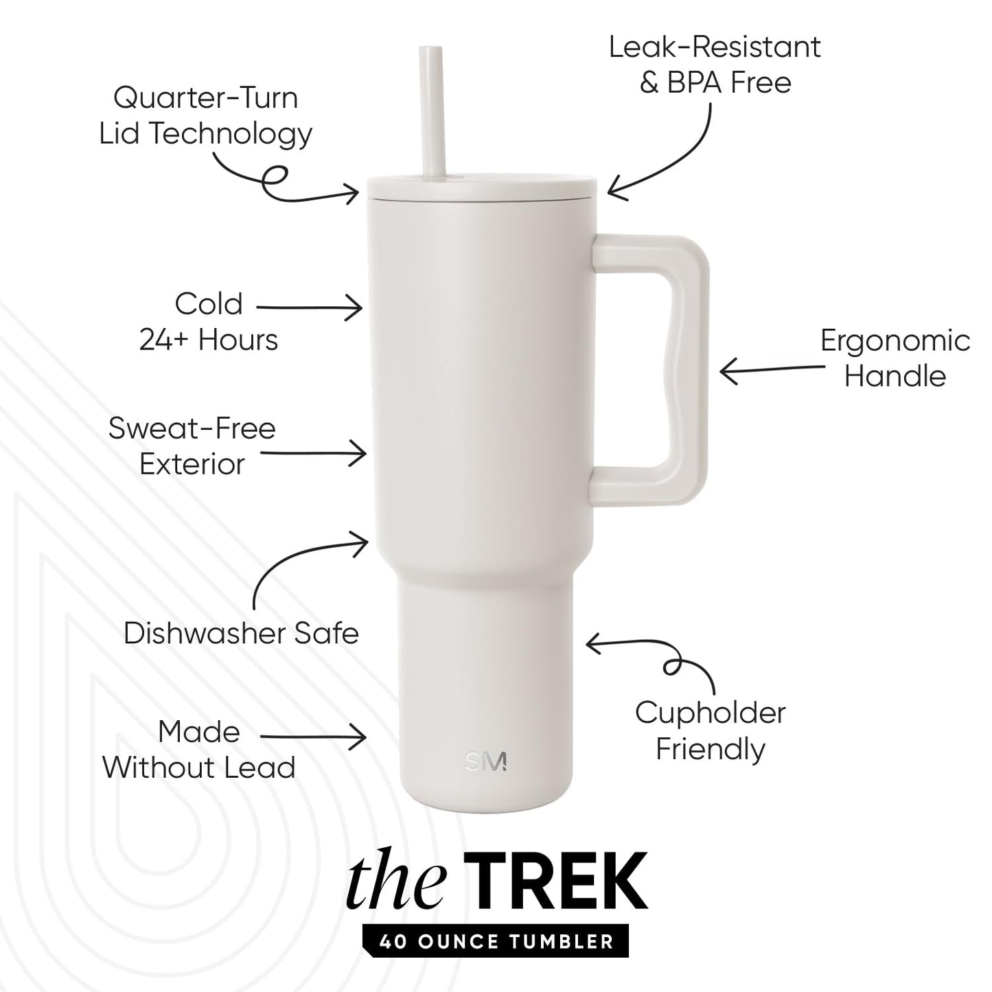 Simple Modern 40 oz Trek Tumbler with Handle and Straw | Insulated Stainless Steel Water Bottle Iced Coffee Cup Travel Mug | 40 oz | Almond Birch
