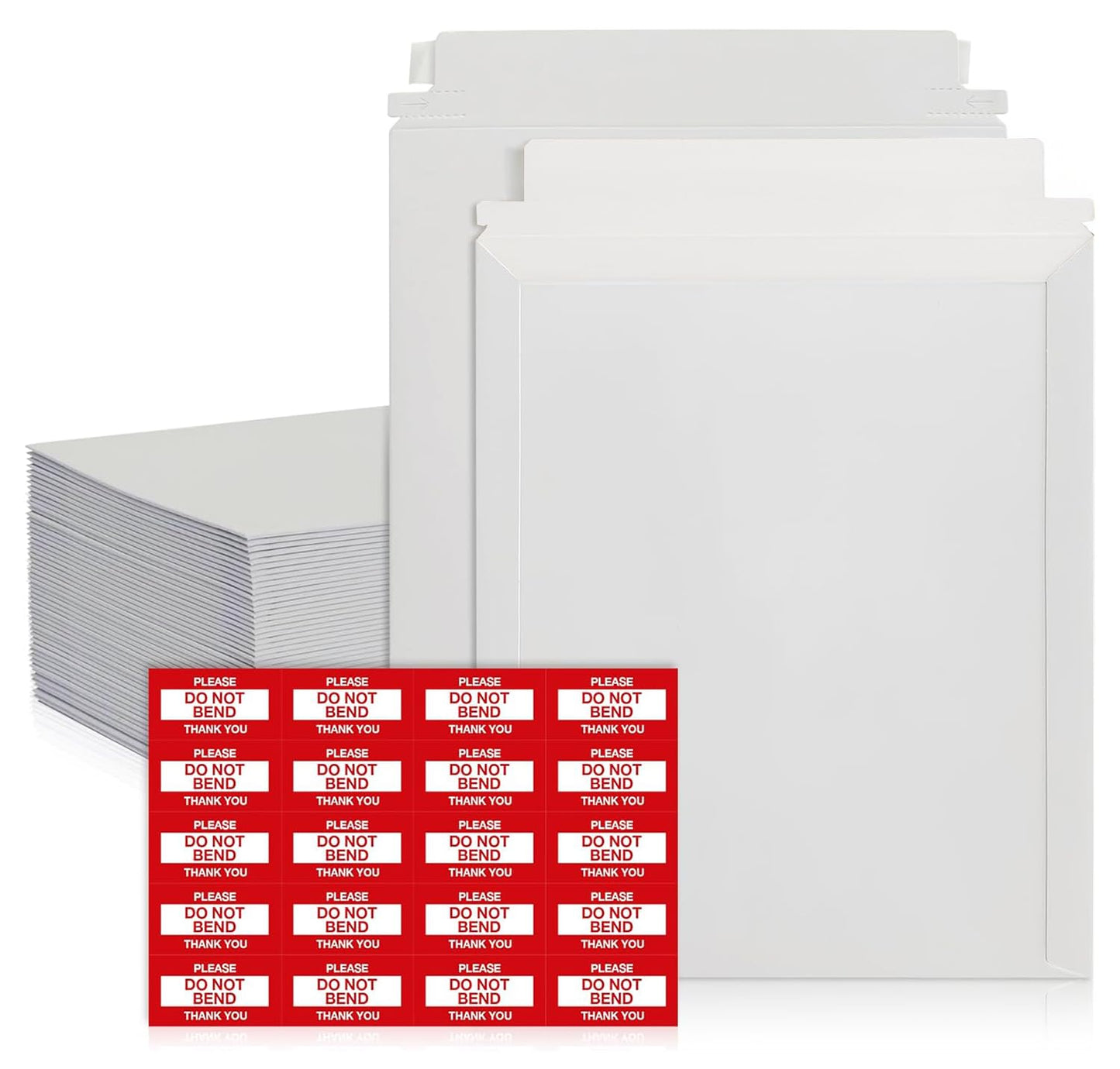 100 Pack 9x12 Inches Rigid Mailers – Self Adhesive White Cardboard Mailers with 200 Strips – Mailing Supplies for Documents, Photos, CDs, Magazines, and Literature