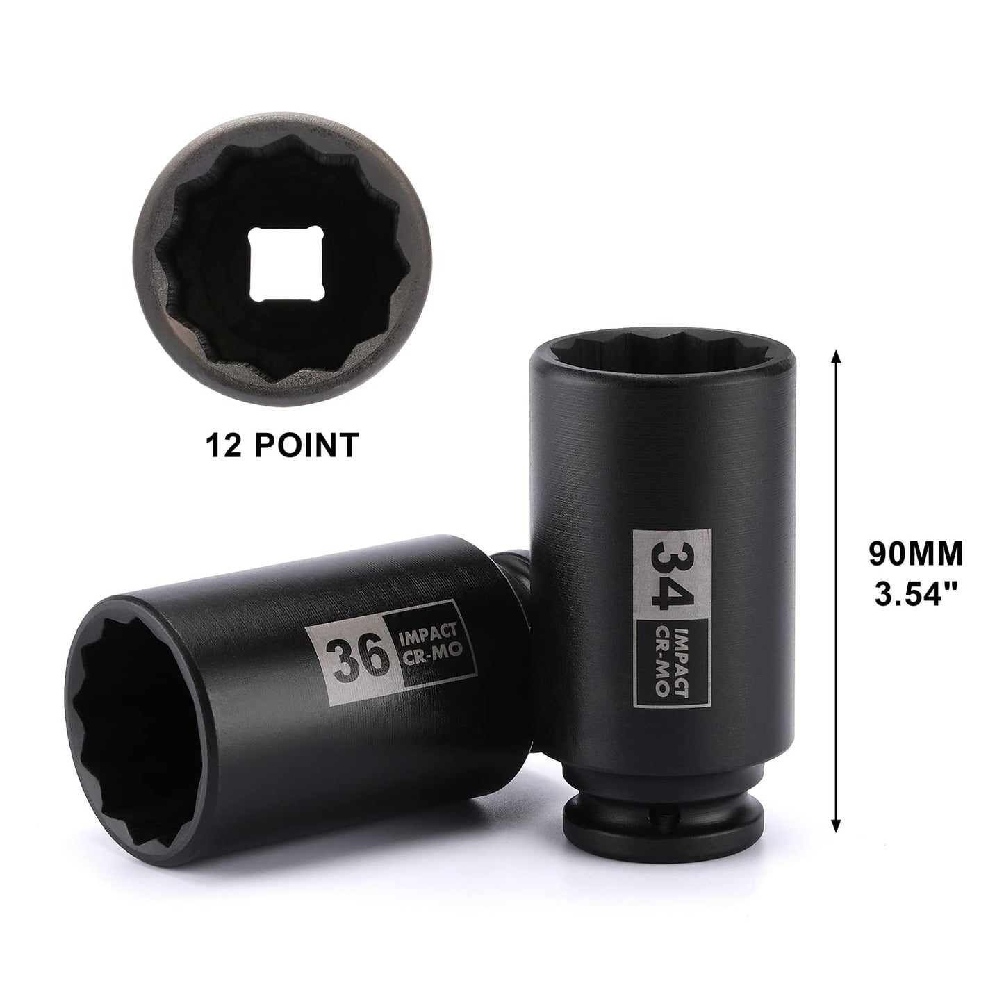 Mayouko 8PCS 1/2" Deep Axle Nut Impact Socket Set, CR-MO, 12 Point Design, Metric, 29,30,32,34,35,36,38,39mm, 1/2 Inch Extra Deep Impact Socket