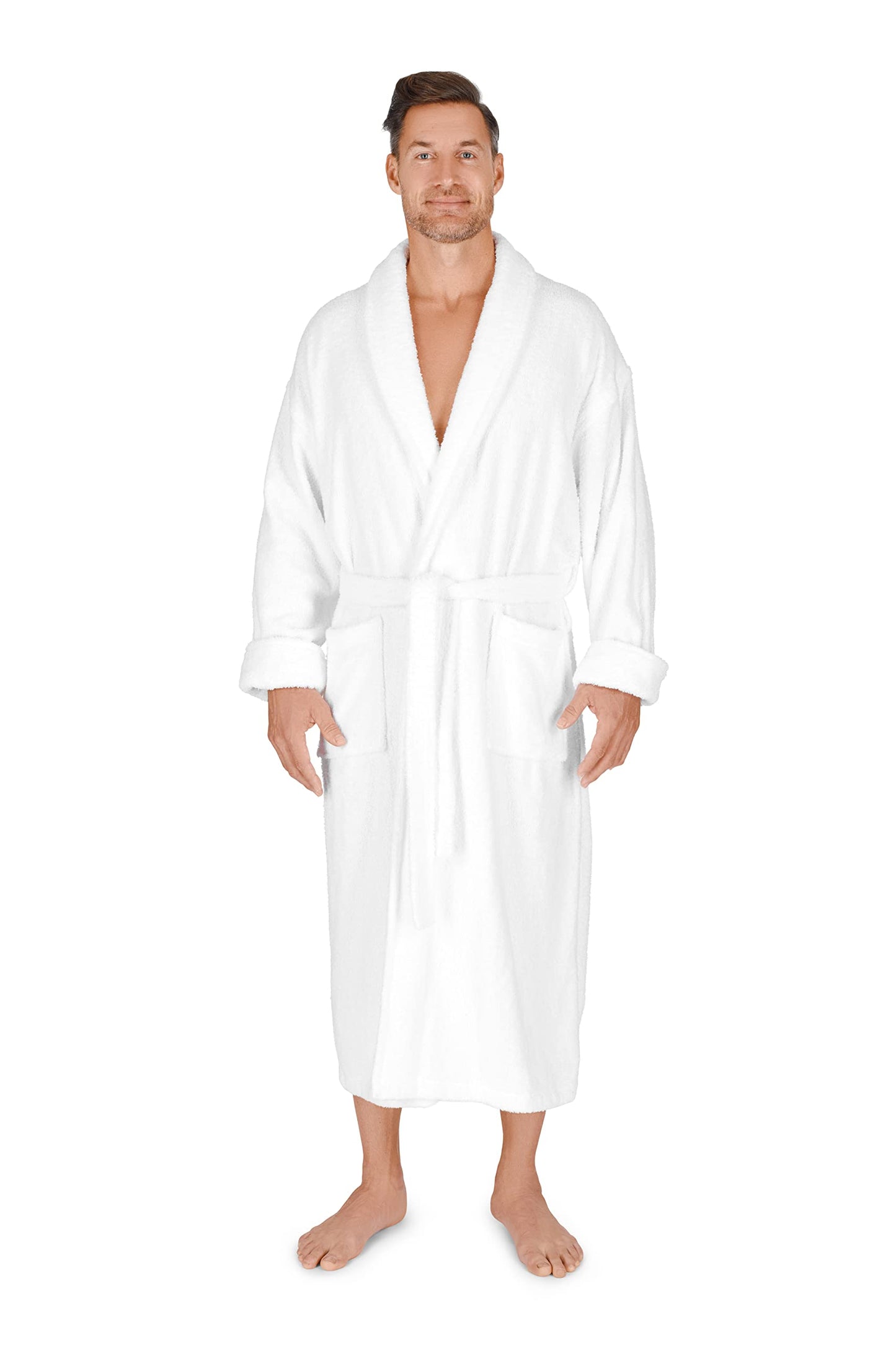 Boca Terry Men's Robe. 100% Cotton Terry Cloth, Shawl Collar, Men's Bathrobe. White, White, XX-Large